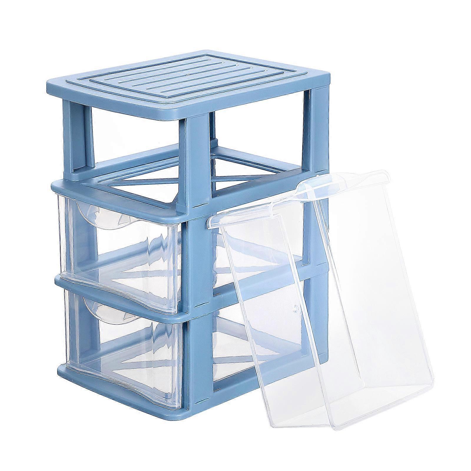 Blue Multilayer Storage Drawers for Desktop Organizer with PP Material 3 Layers