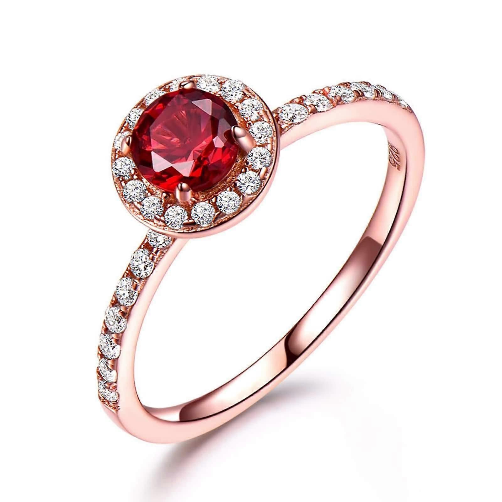 Women's Ring in Rose Gold and Red, 925 Sterling Silver, Round Cubic Zirconia and Created Garnet, Size 7