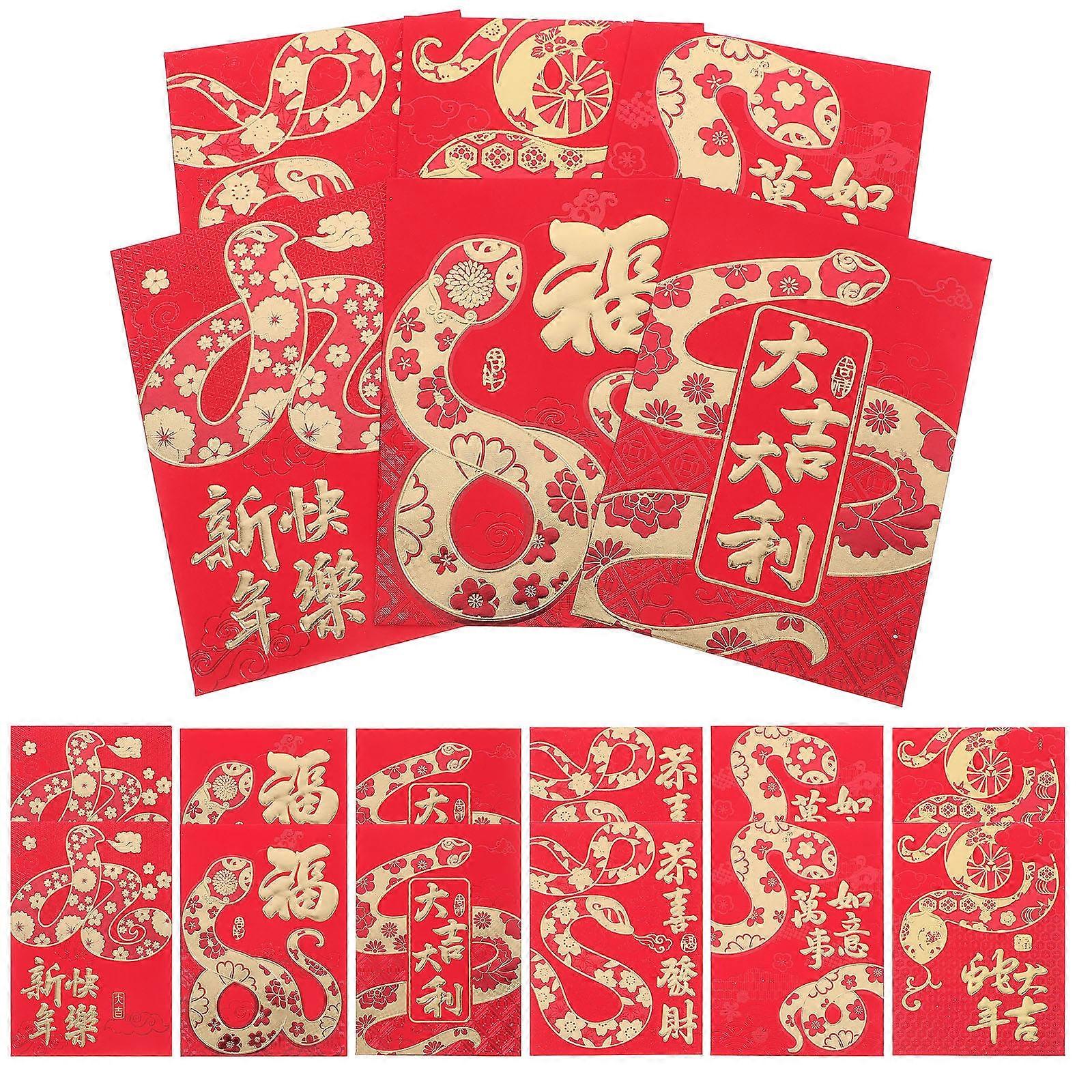 Lucky Money Envelopes Chinese New Year Greetings Elegant Design Red Paper 48Pcs
