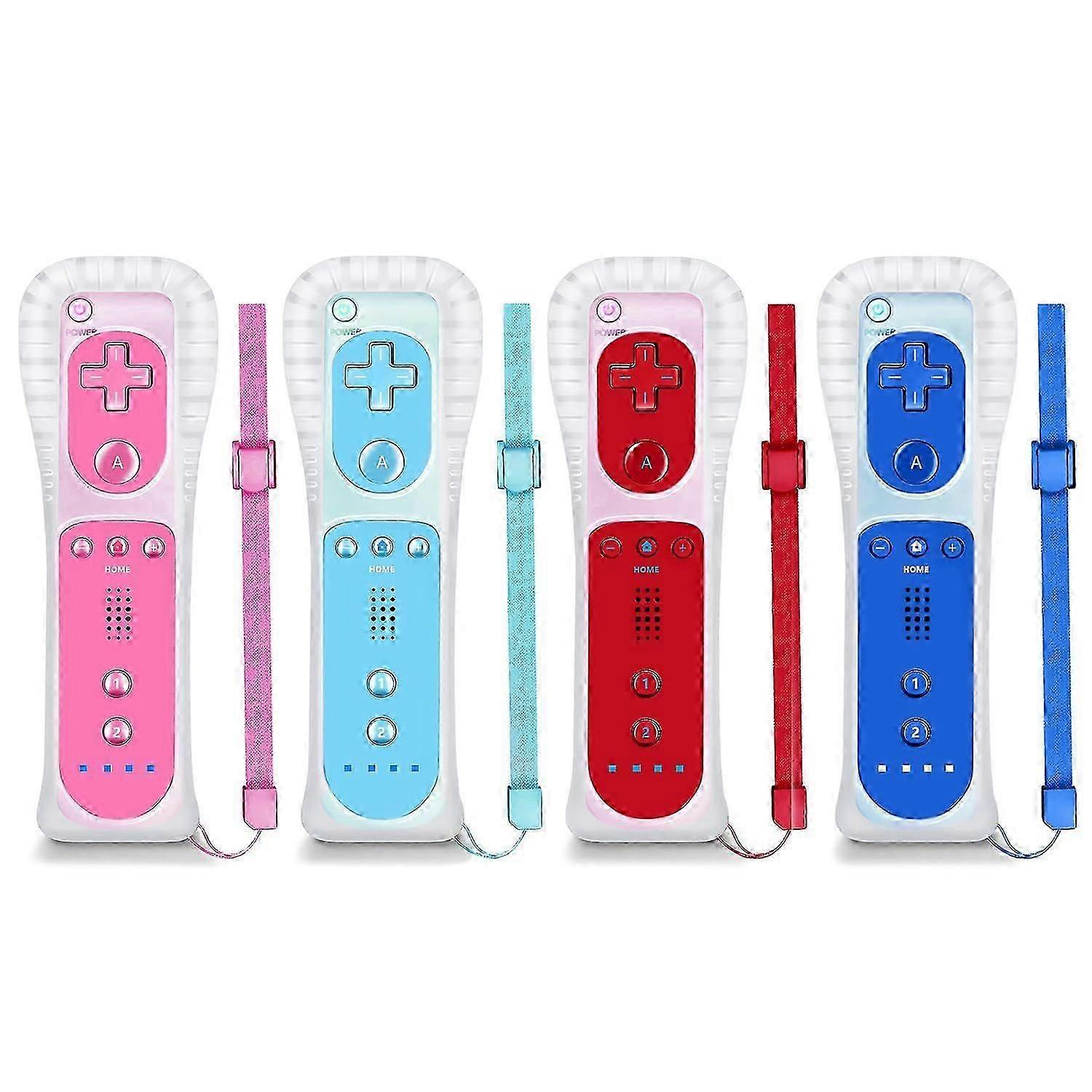 Wii Controller, Wii Remote Replacement, Nintendo Compatible, with Silicone Case and Wrist Strap. (Dark Blue/Red/Light Blue/Black)