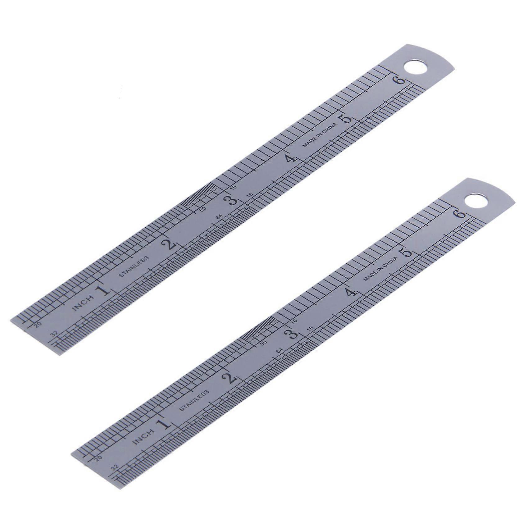 2X Stainless Metal Ruler Measuring Tool 15cm 6 Inch