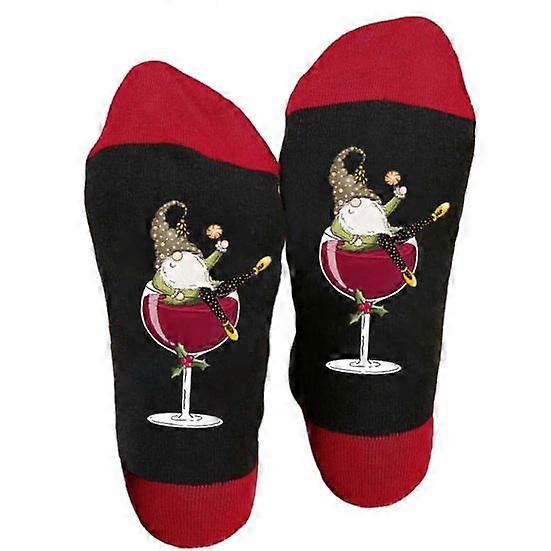 1 Pair Autumn Winter Women Men Mid-tube Socks Santa Claus Deer Snowman Wine Cup Pattern Color Block Long Socks Christmas Cartoon Cute Socks