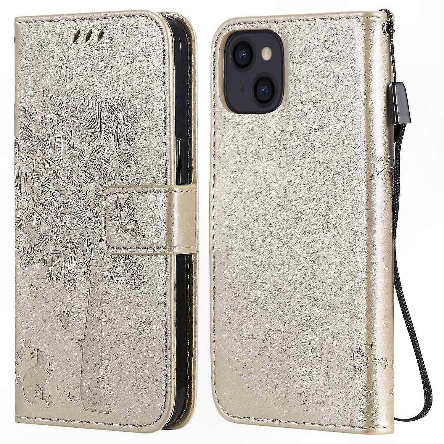 Cat Tree Pattern Wallet Case for 6.1 Inch Phone with Stand and Strap Functionality