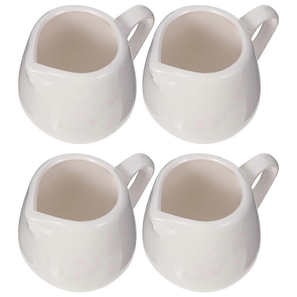 Ceramic Sauce Jugs with Handle for Home Use Drip Free Spout and Comfort Grip Design White 4 Pcs