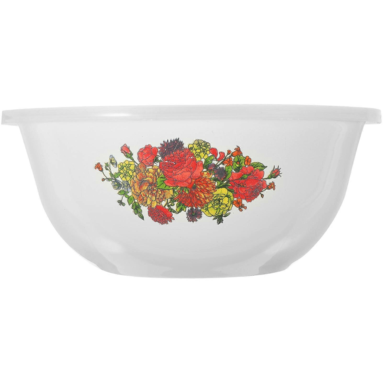 White Enamel Bowl with Lid for Home Multifunctional Kitchen Basin Retro Style Enamel Storage Basin 10.24 inch