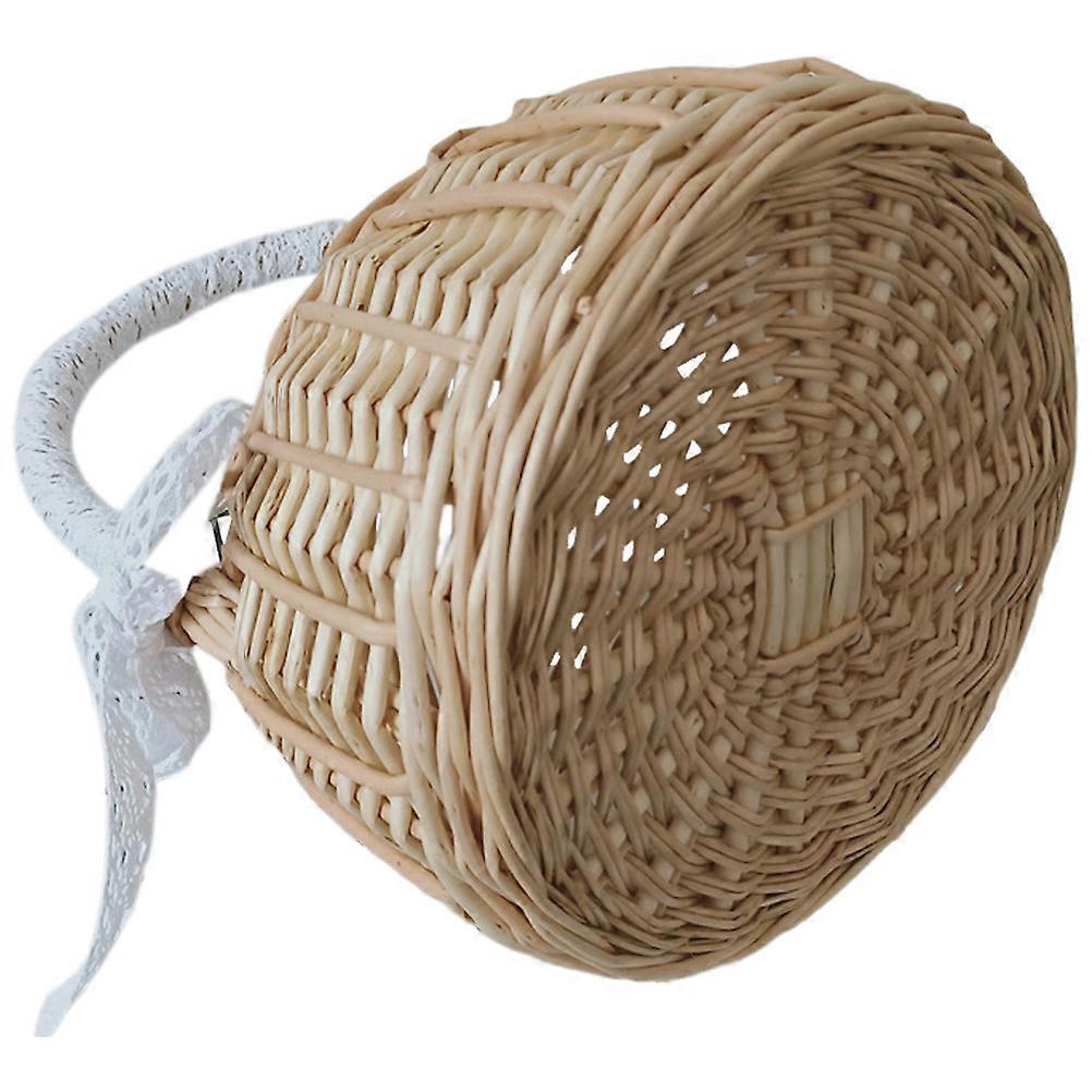 Brown Rattan Woven Storage Basket with Handle for Decorative Flowers and Supplies 12.5 inch