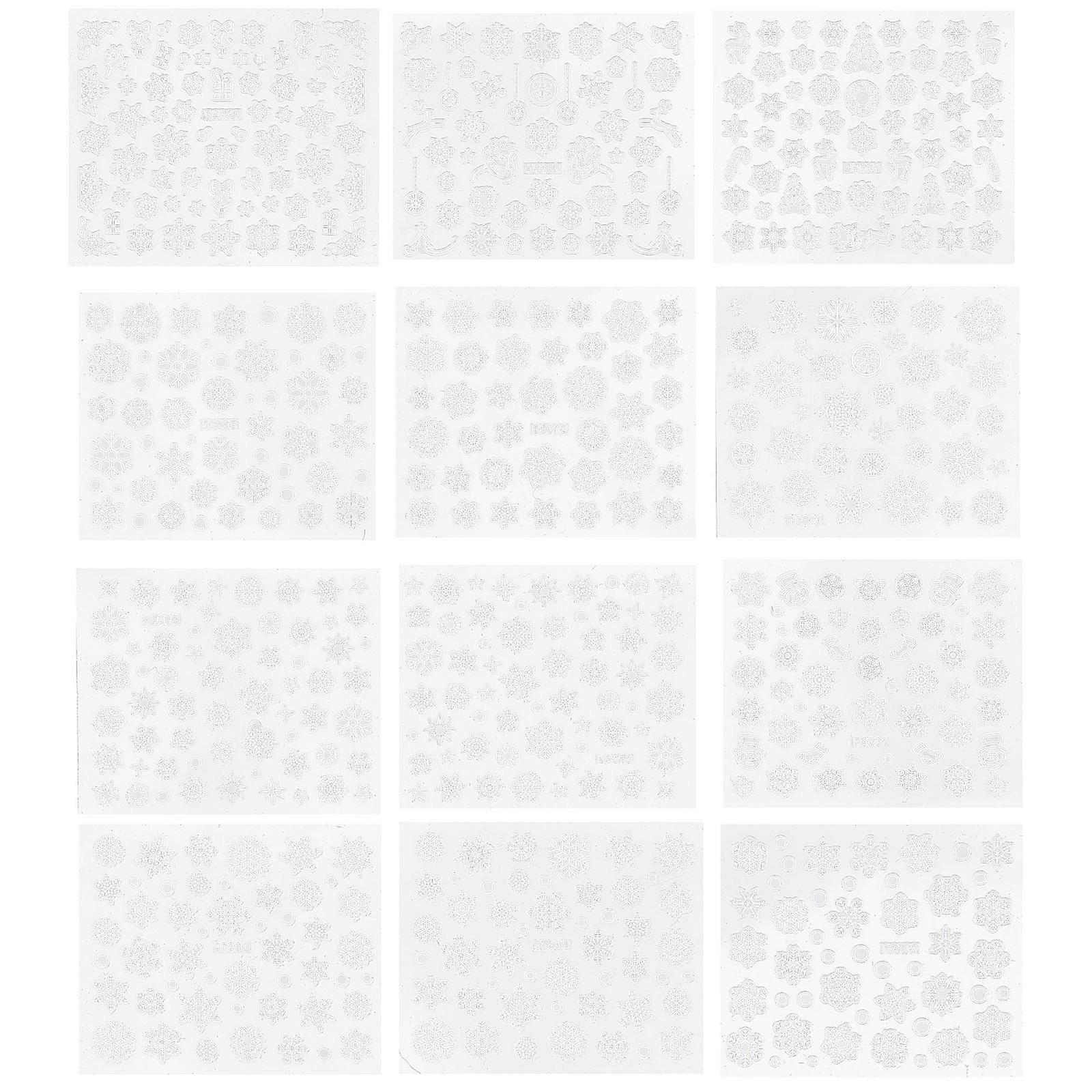 Snowflake Stickers 12 Sheets For Winter Holiday Nail Art White Paper DIY Decorations