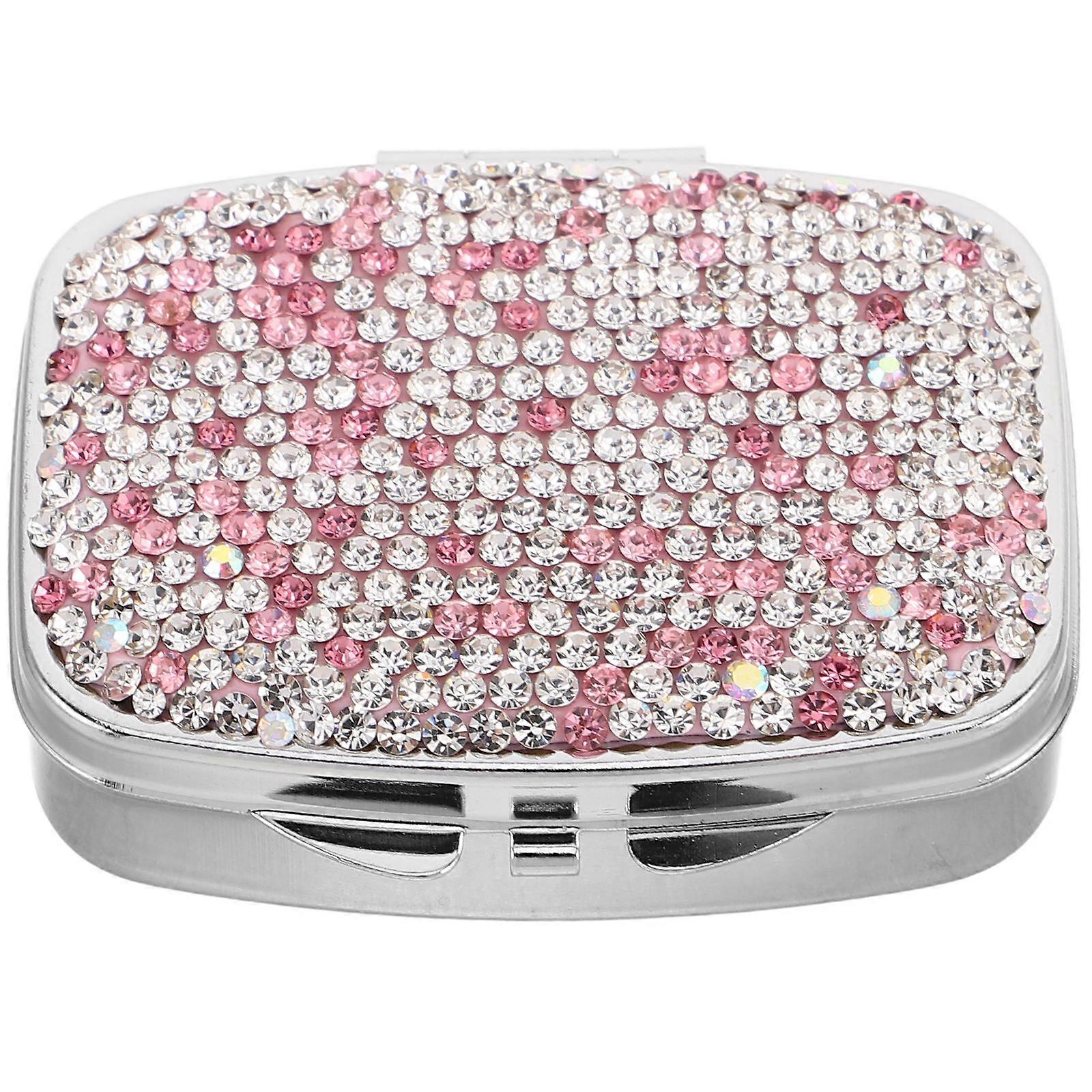Daily Pill Case Multi Compartment Box Metal And Rhinestone Material Elegant Style For Women Medication Management 1Set