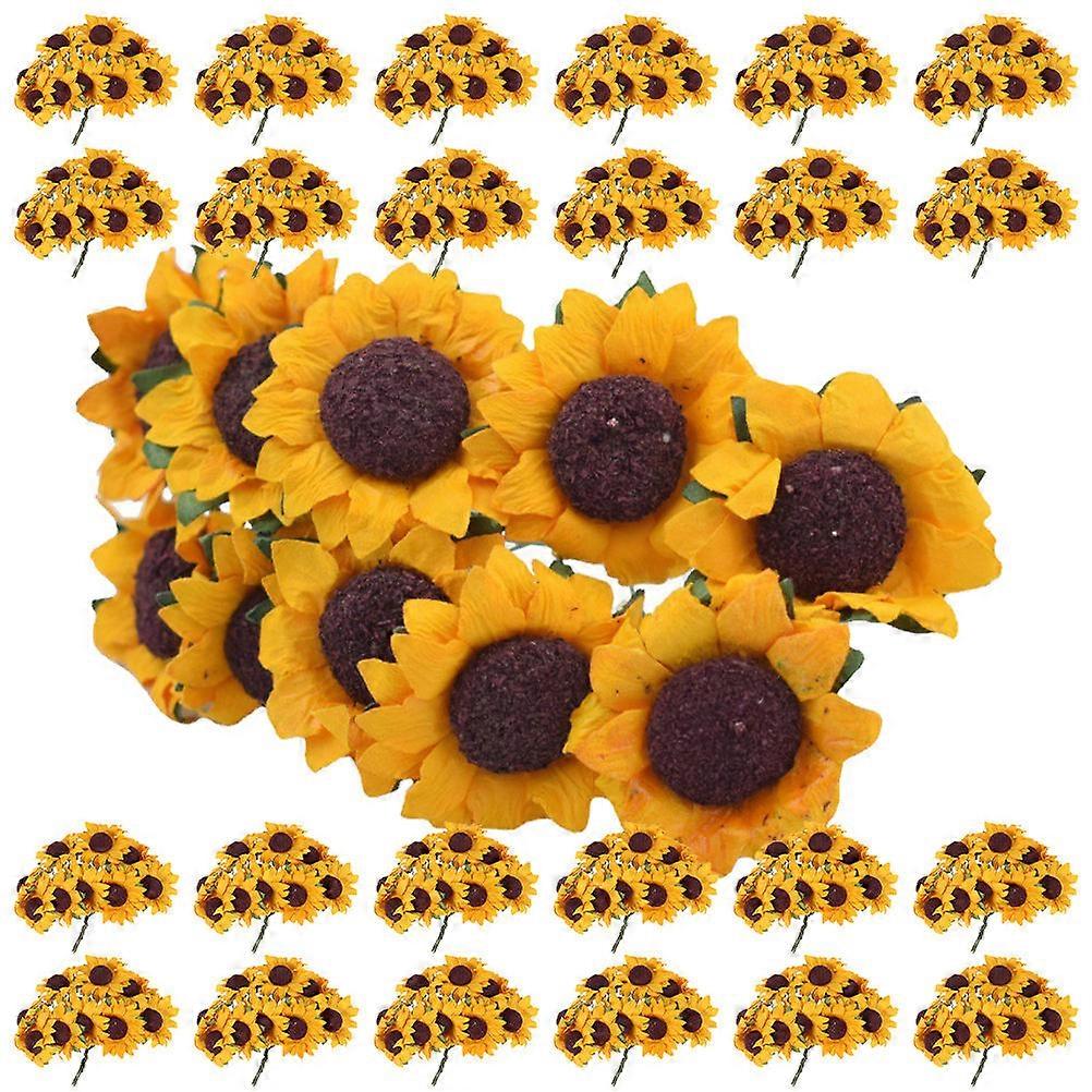 Sunflower Paper Decor Realistic Style Round Shape Iron Material Lightweight Portable 200Pack