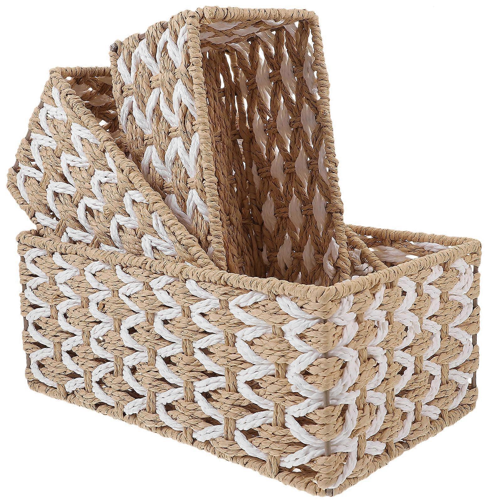 Beige Paper Rope Woven Storage Basket Set of 3 Multifunctional Organizers for Room