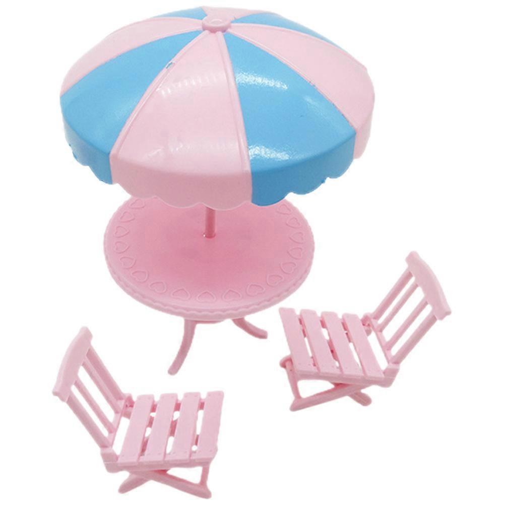 Miniature Beach Desk Chair Set – Realistic Plastic Dollhouse Decor with Umbrella Chairs for DIY Mini House Adornment and Creative Play