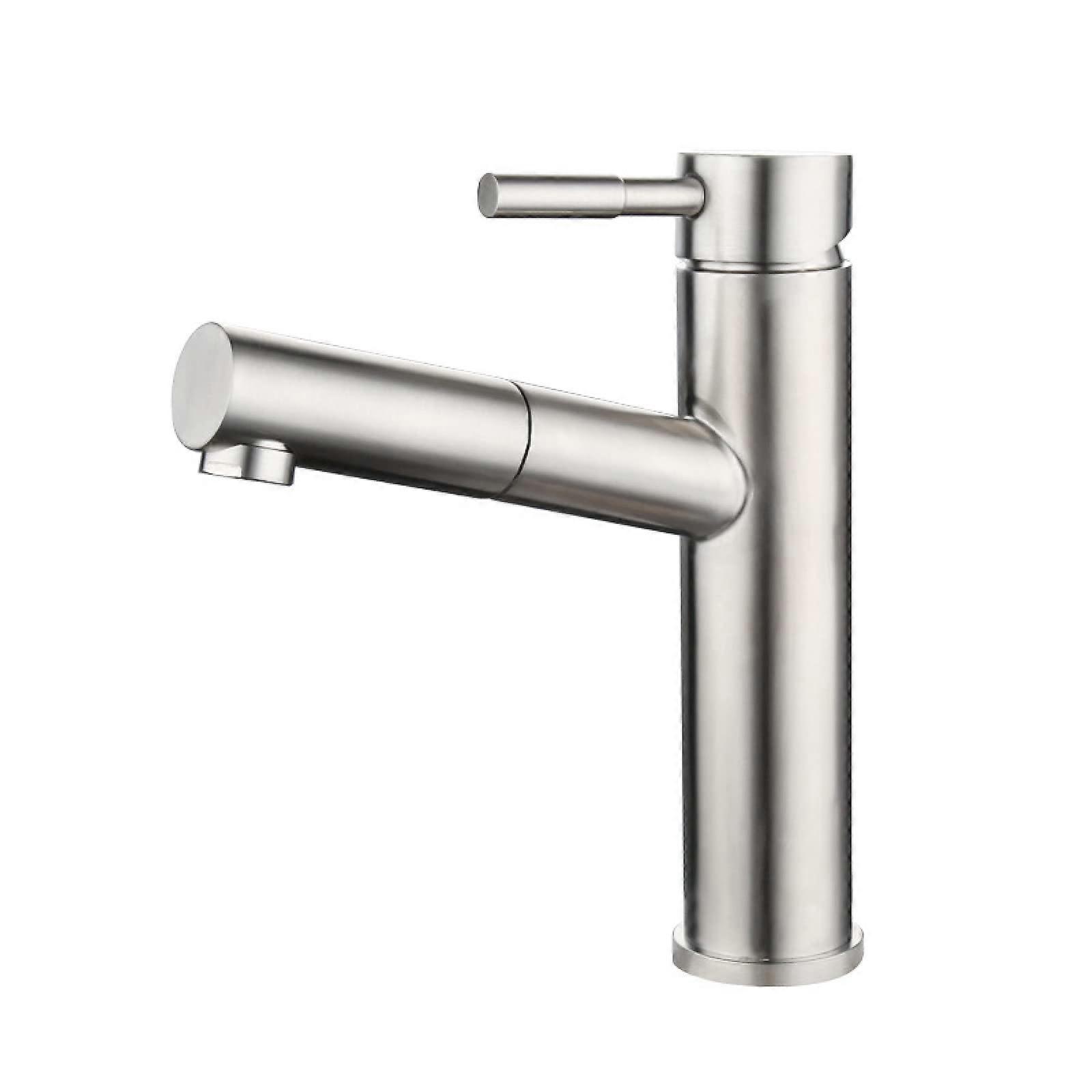 Singlelever mixer tap with pullout sprayer in brushed stainless steel for hot and cold water.