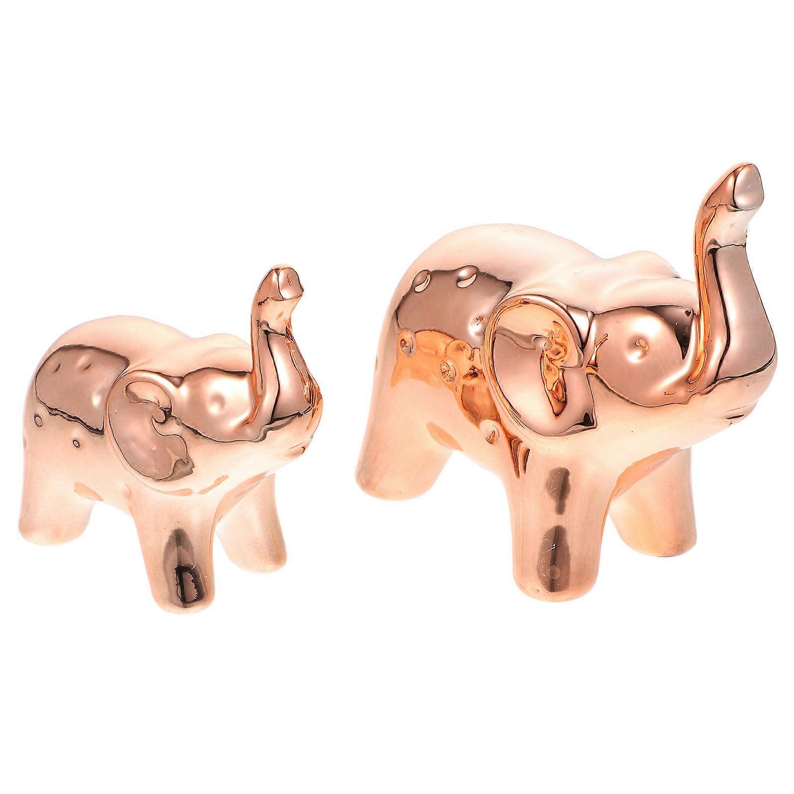 Chic Ceramic Elephant Figurines 2pcs Decor for Festivals, Parties & Desktop Ornaments