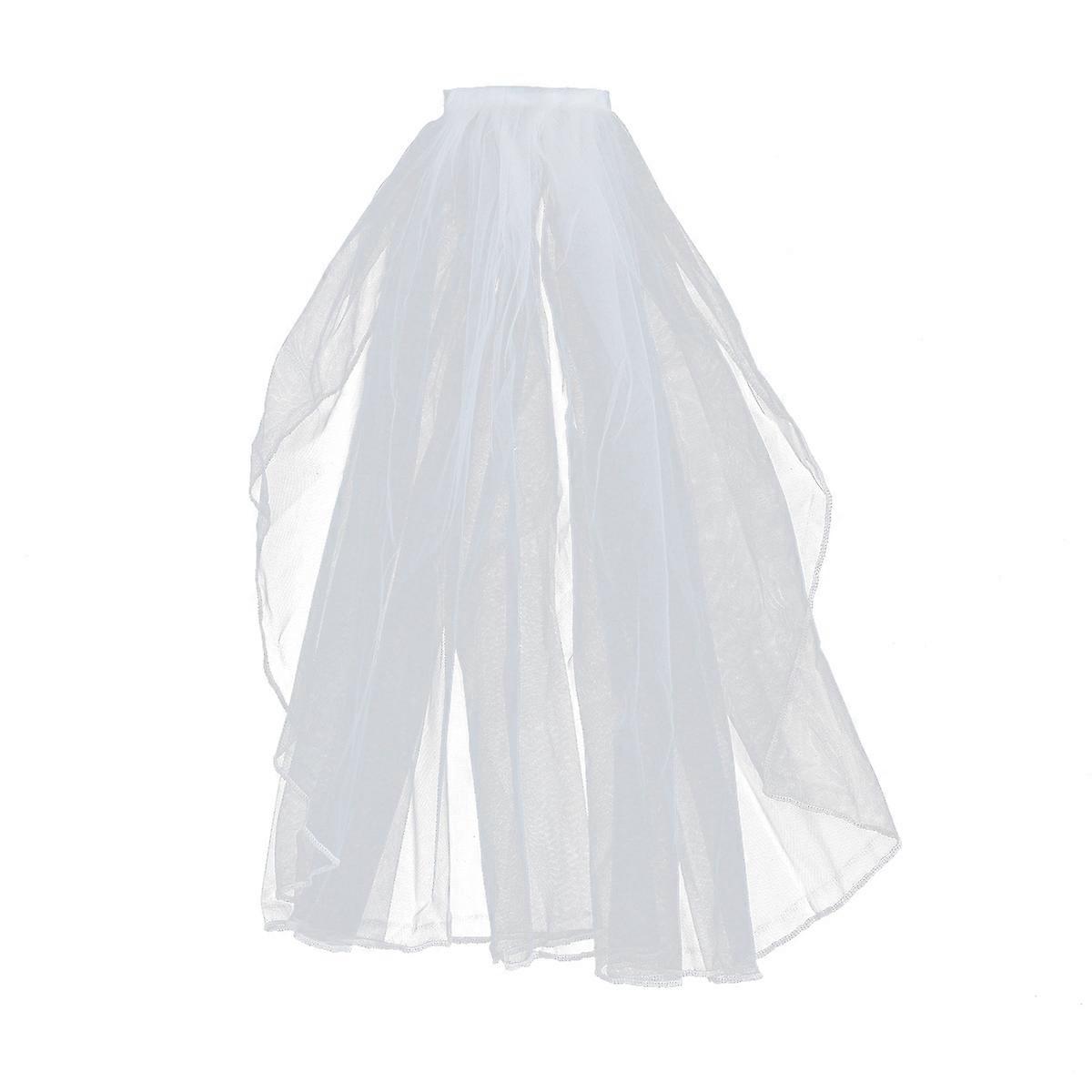 Elegant Short Wedding Veil with Comb and Ribbon in White Polyester for Bridal Ceremony Photo Shoot