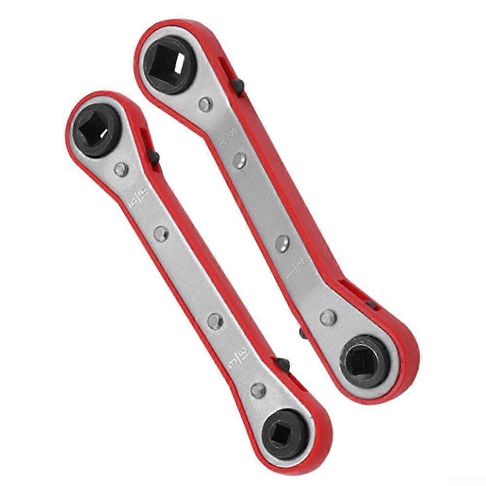 Double Square Ratchet Wrench Set with 4 Valve Sizes for HVAC Refrigeration and AC Compressor Installation (B)