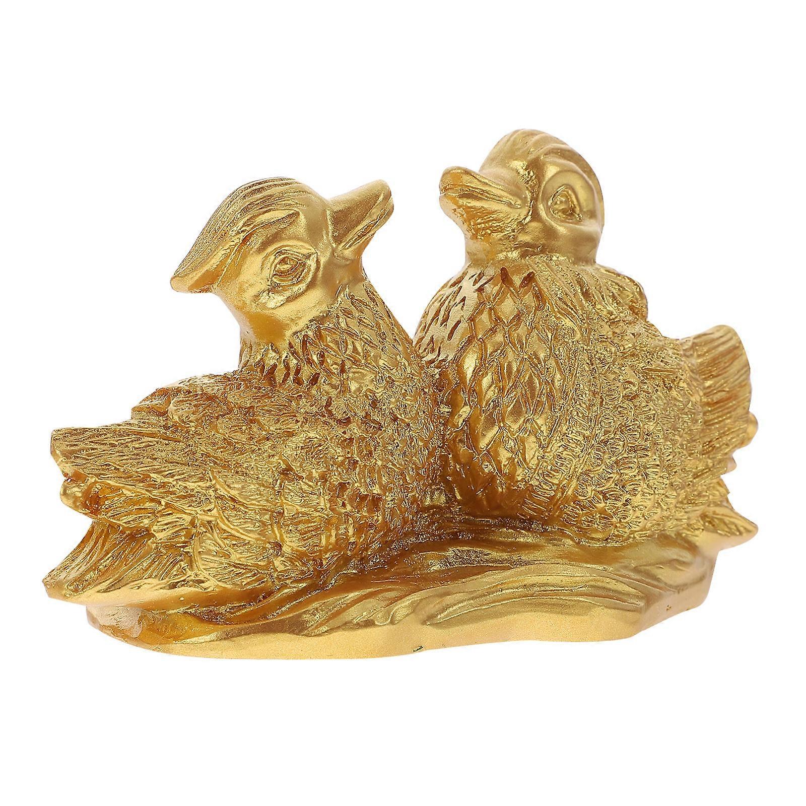 Feng Shui Chinese Yuan Yang Love Birds Statue Figurine Animal Sculptures Home Decoration For Couple Wedding Gift Golden