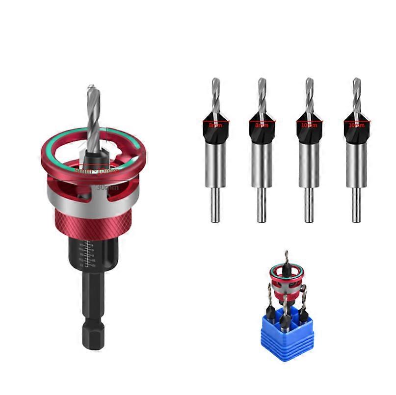 Touch Wood Stop Limiter 4-Flute Countersink Drill Set Red