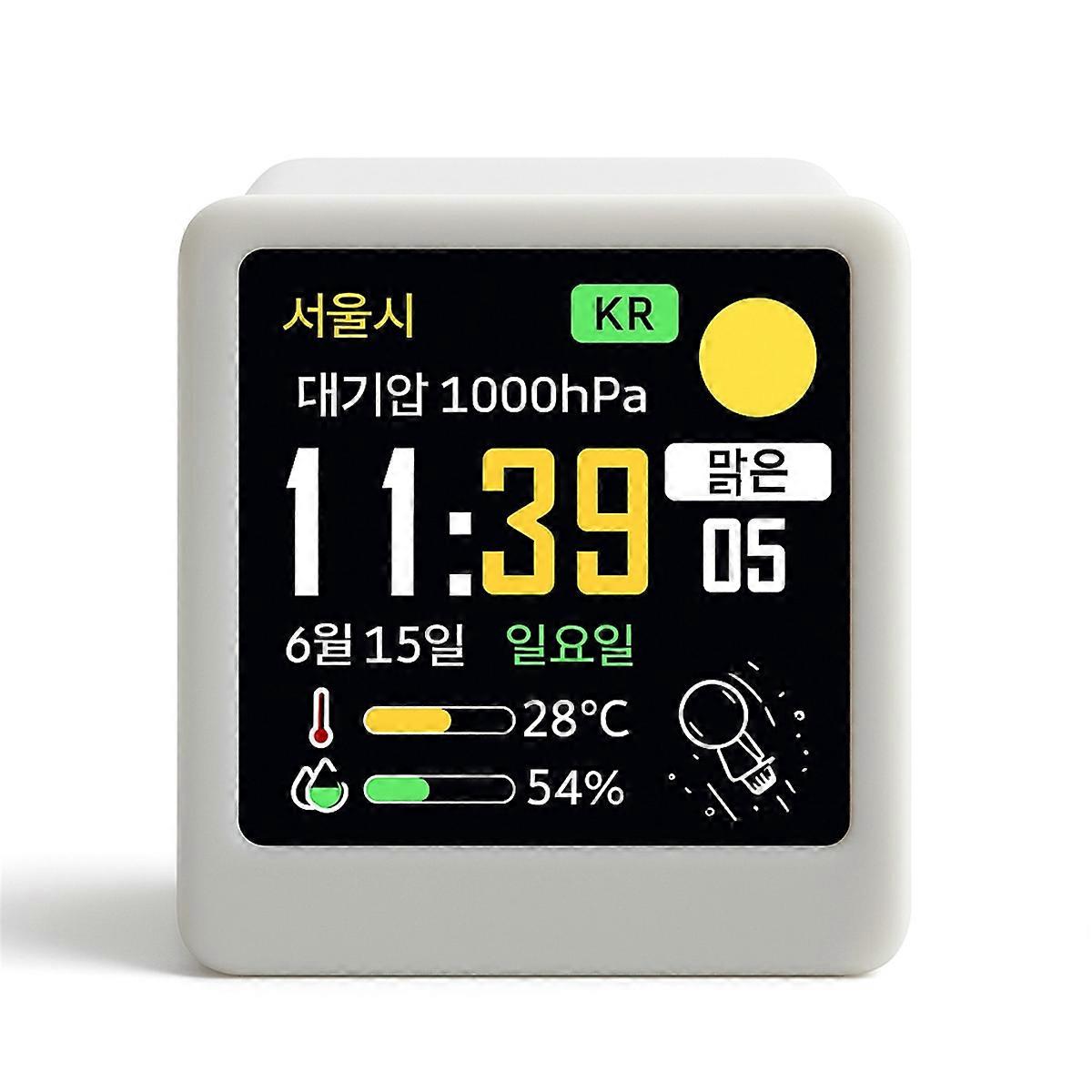 Korean Smart Wifi Weather Station Portable Desktop Display with Temperature Humidity Time Alarms Clock Decoration B