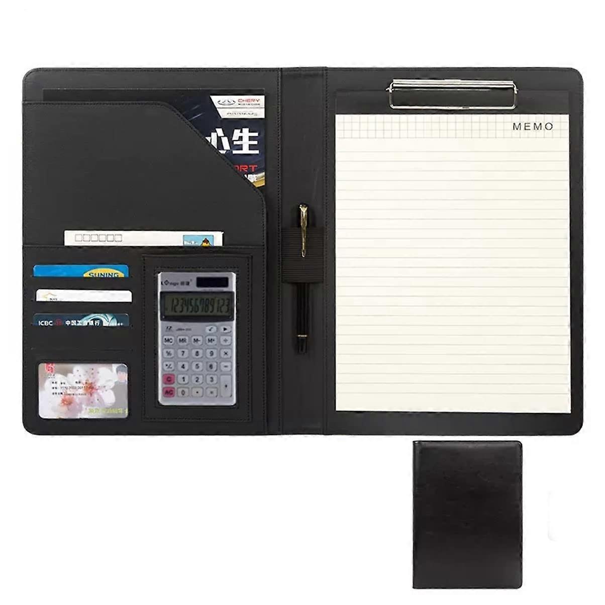 A4 Schreibmappe, Schwarz Padfolio mit Hülle, Konferenz- und Lebenslauf-Organizer, Portfolio-Ordner für Ausweise und Karten