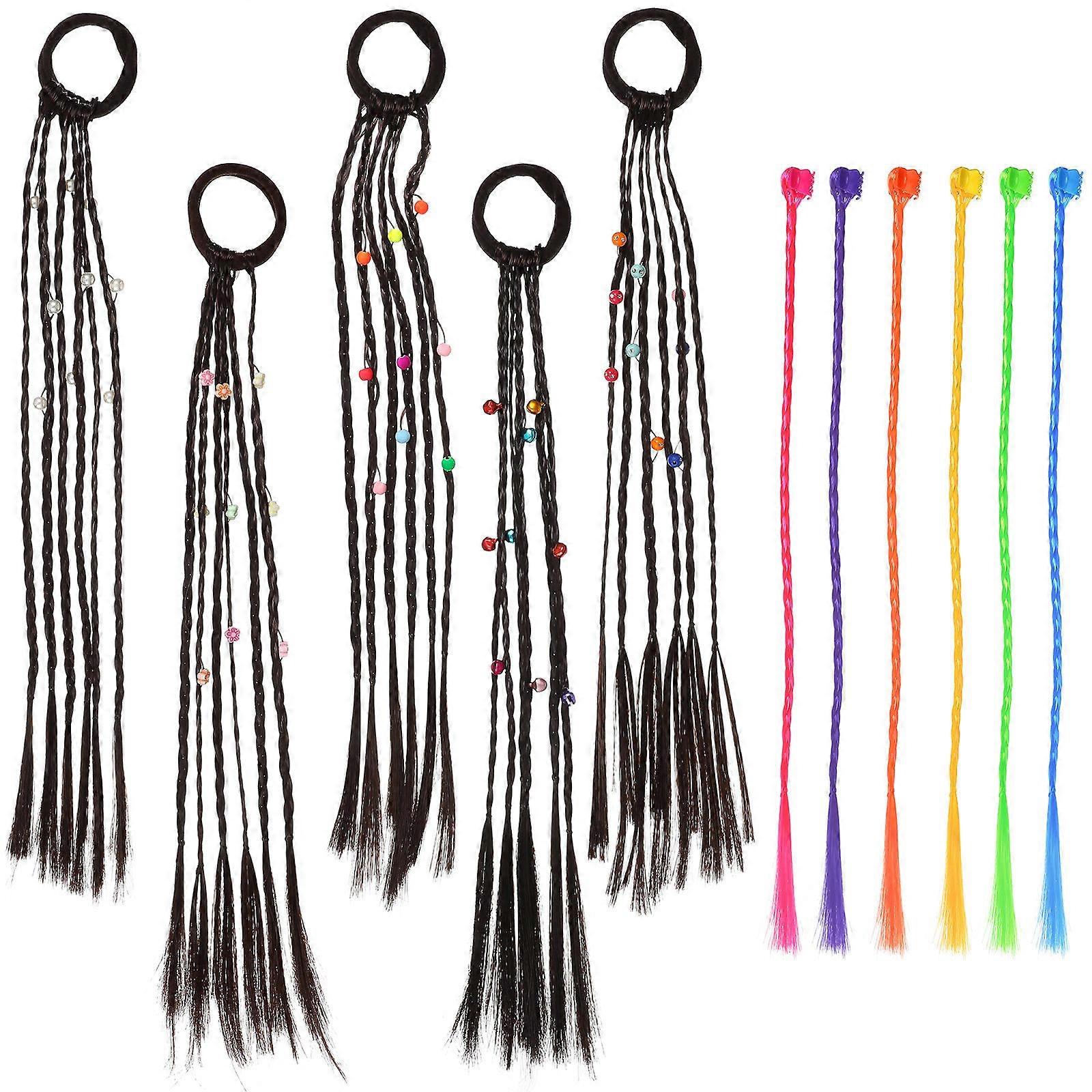 Colorful Braided Hair Extensions with Hair Rings and Clips for Party, Birthdays, Festivals, and Everyday Style