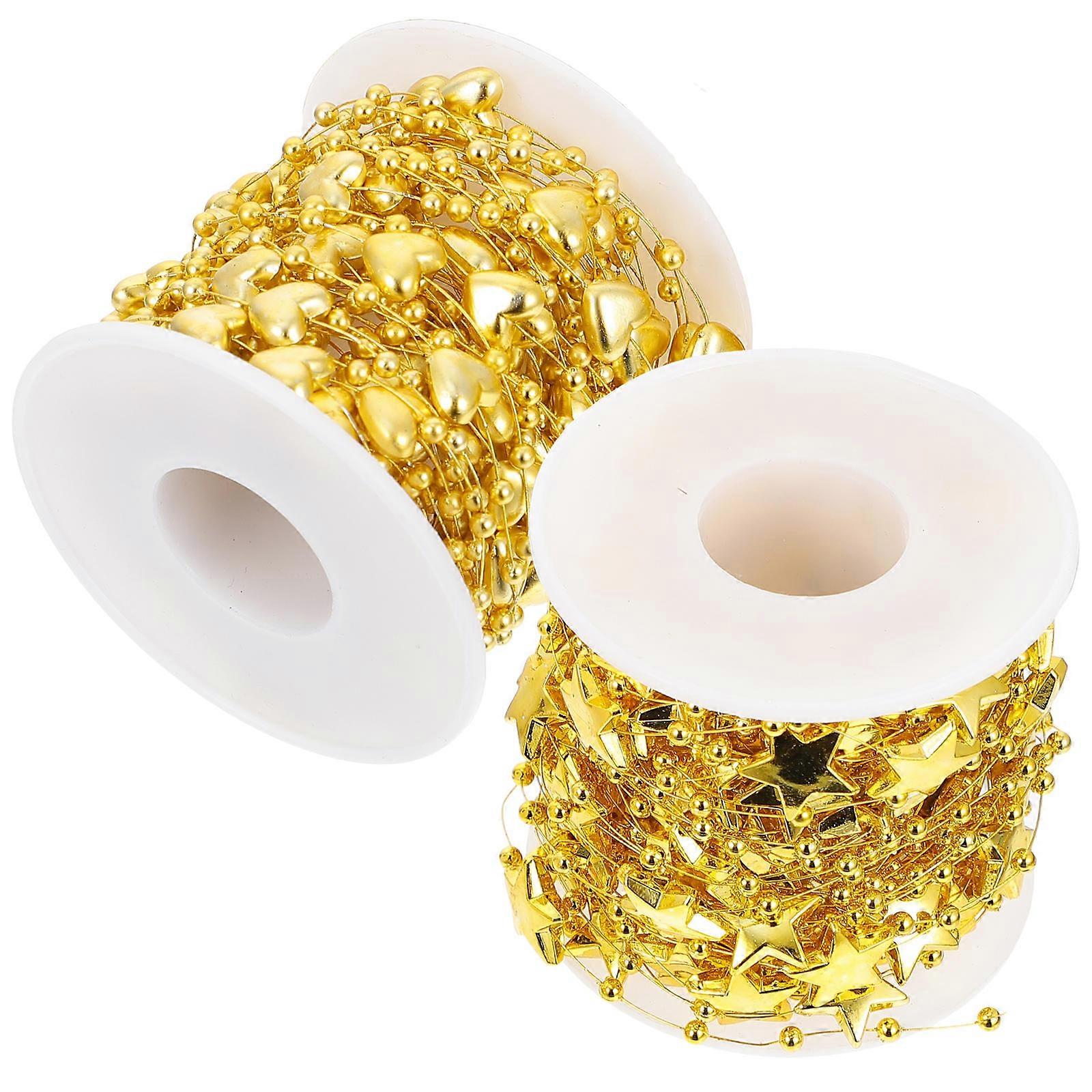 Golden Electroplated Beads String for Christmas Tree Decor with FivePointed Star and Love Design 2pcs