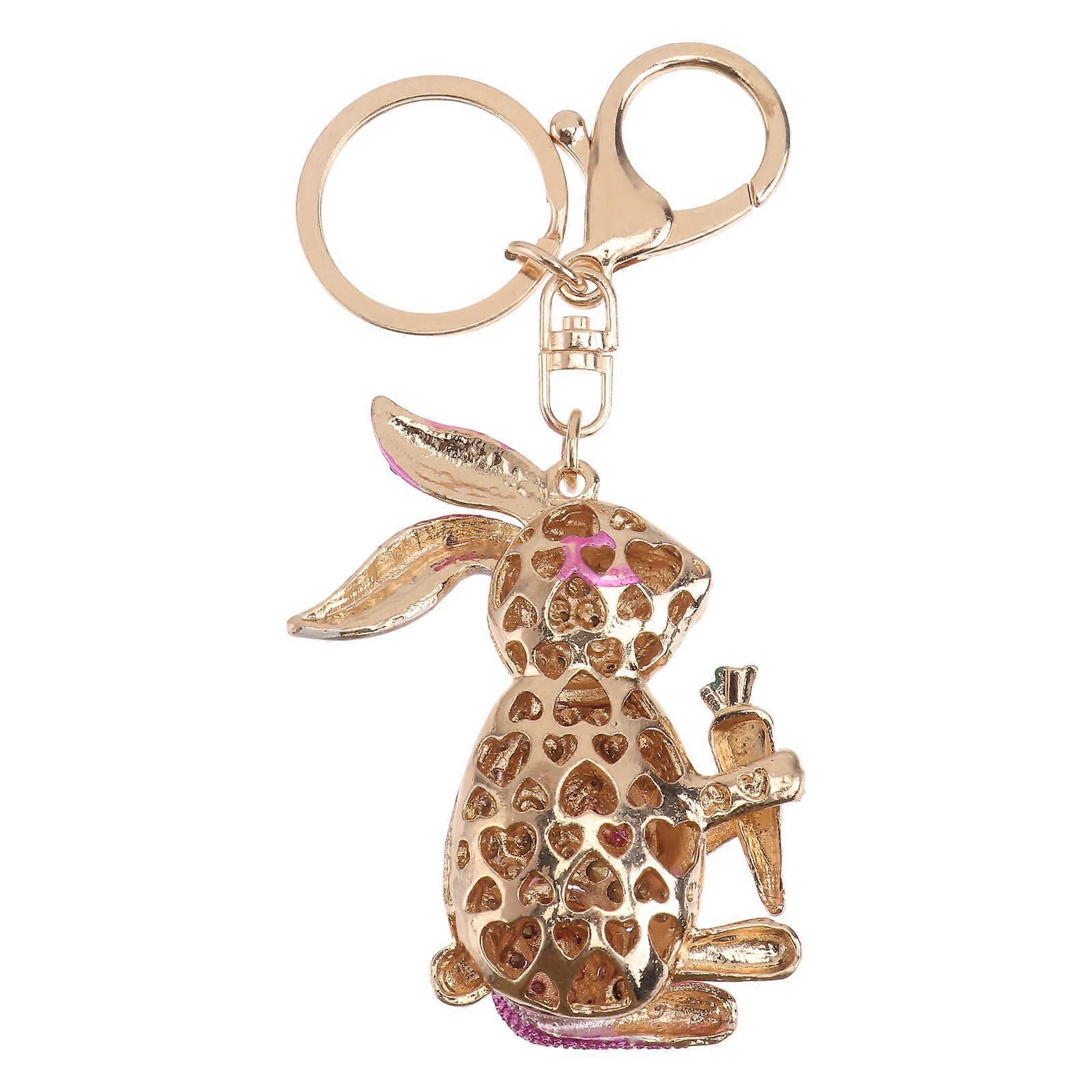 Cute Alloy Keychain with Colorful Rhinestone Rabbit Pendant – Decorative Cartoon Bunny Keyring for Bags and Keys – Accessory