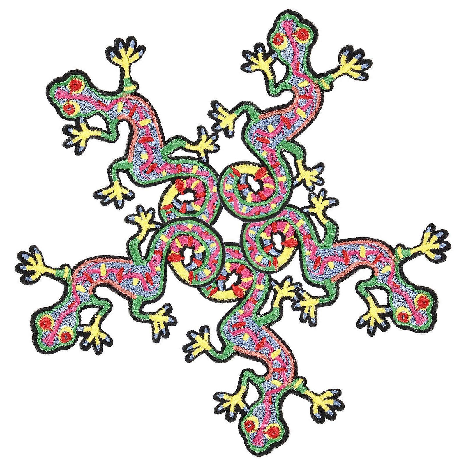 Embroidered Gecko Shape Patch For Personal Use And Clothing Shops In Assorted Color With Sew-On Functionality 5Pcs