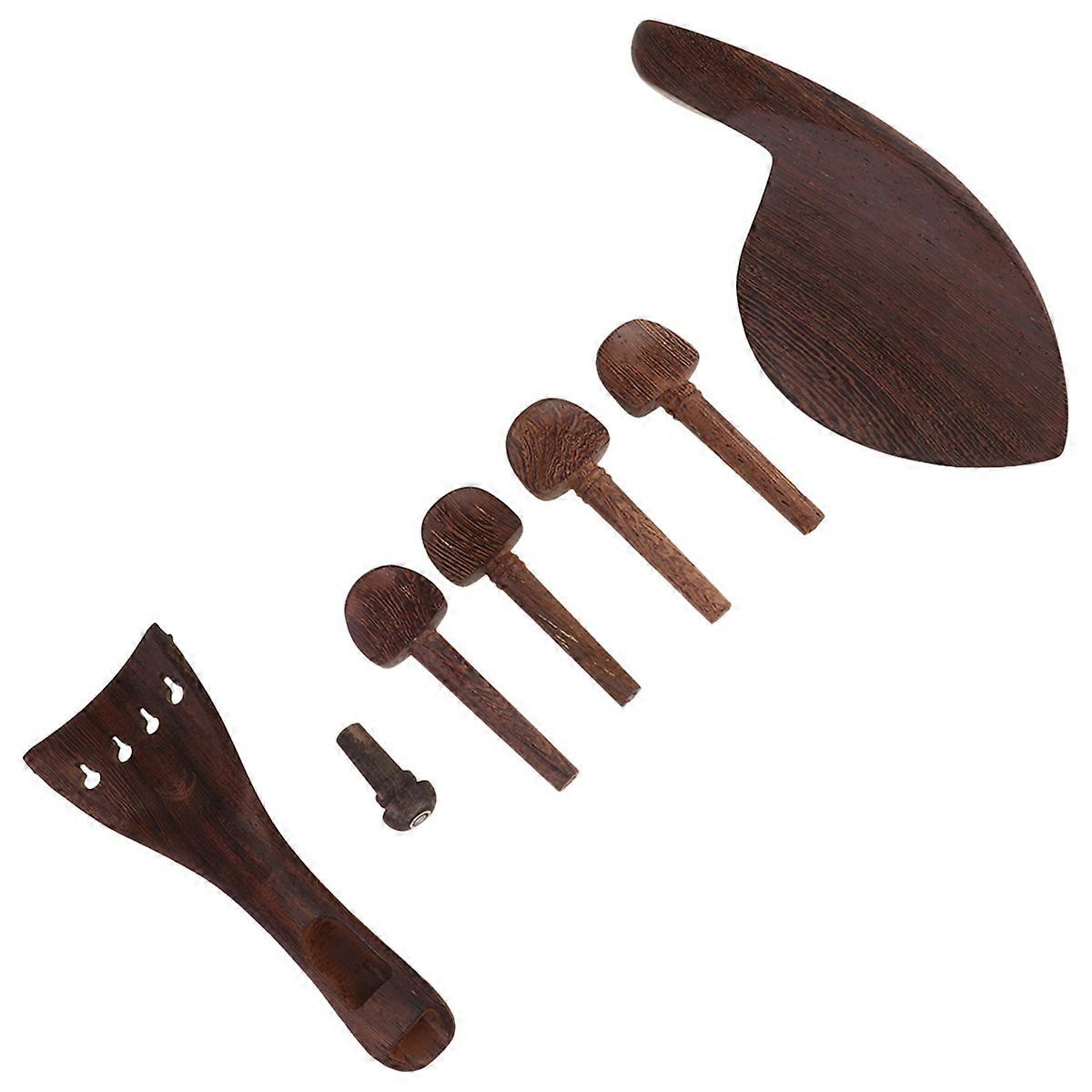 Violin Components 1 Set Wooden Tailpiece Kit For Violin Enthusiasts Dark Brown String 7Pcs