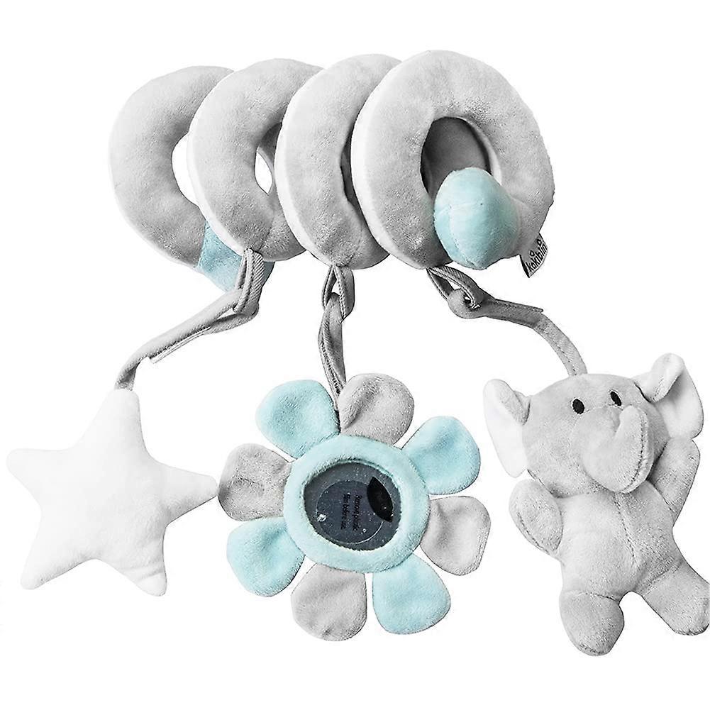 Baby Pram Toy, Plush Toy For Pram And Stroller, Twisty Fabric Spiral Toy, Rattle, Grey Elephant Car Seat Toy