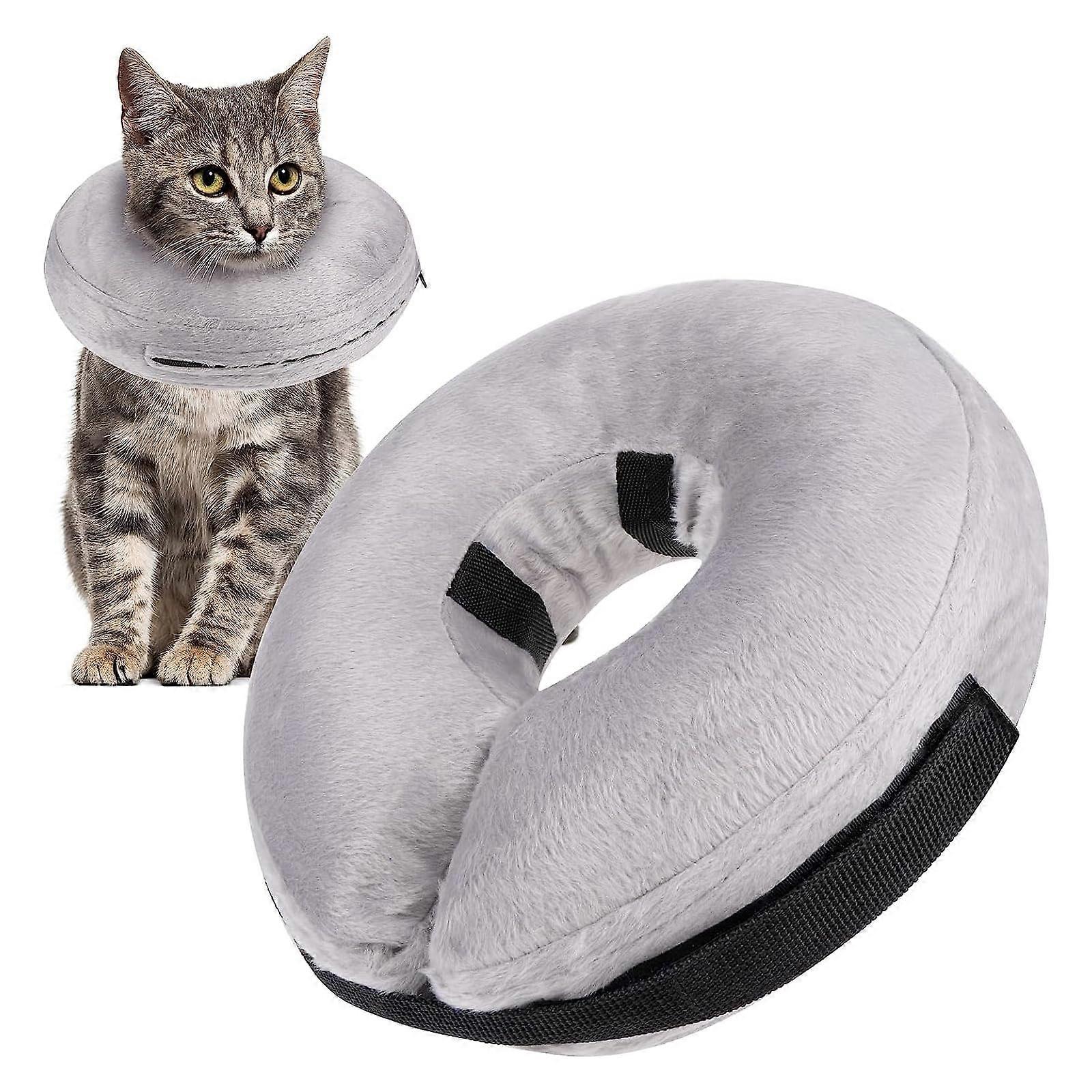 Inflatable Collar for Cats and Dogs, Adjustable Donut Recovery Collar, Gray, XS, After-Surgery Protective Cone