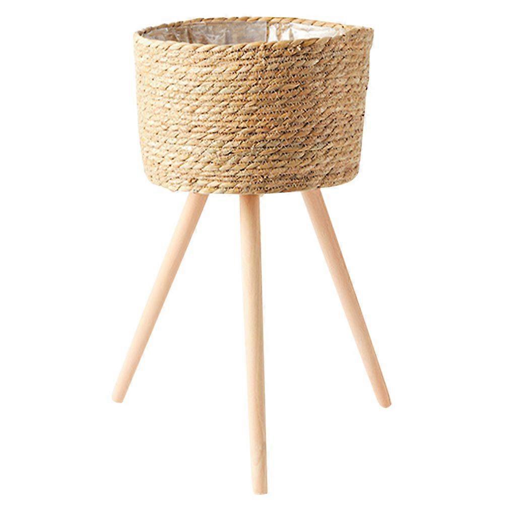 Wood Woven Plant Pot on Standing Legs Household Planter Pot Basket Wood Flower Basket