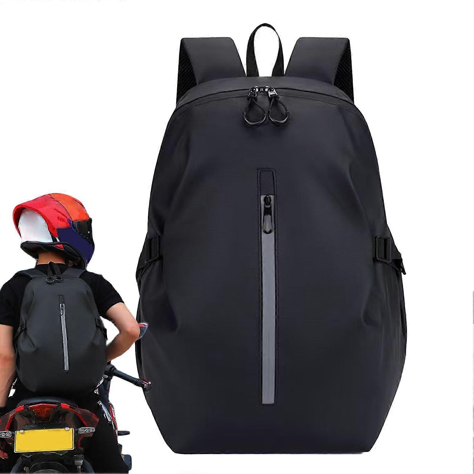 Motorcycle Helmet Backpack Waterproof 30L Travel Daypack with Reflective Strips, Helmet Net, USB Port for Men and Women
