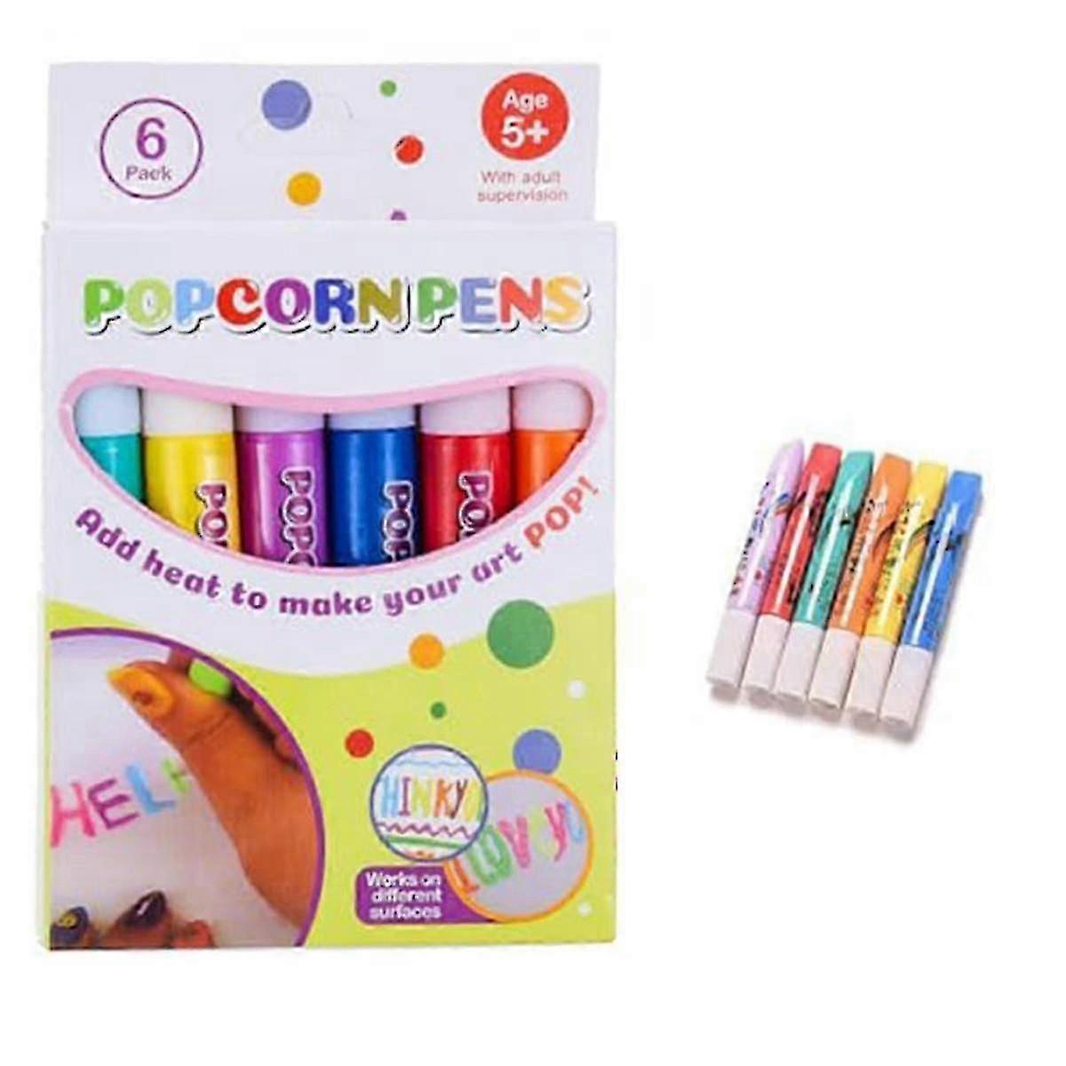 Magic Puffy Pens Set - 6 Neon Colors Popcorn Pen with 3D Ink Heat and Then Watch Art Grow Fun