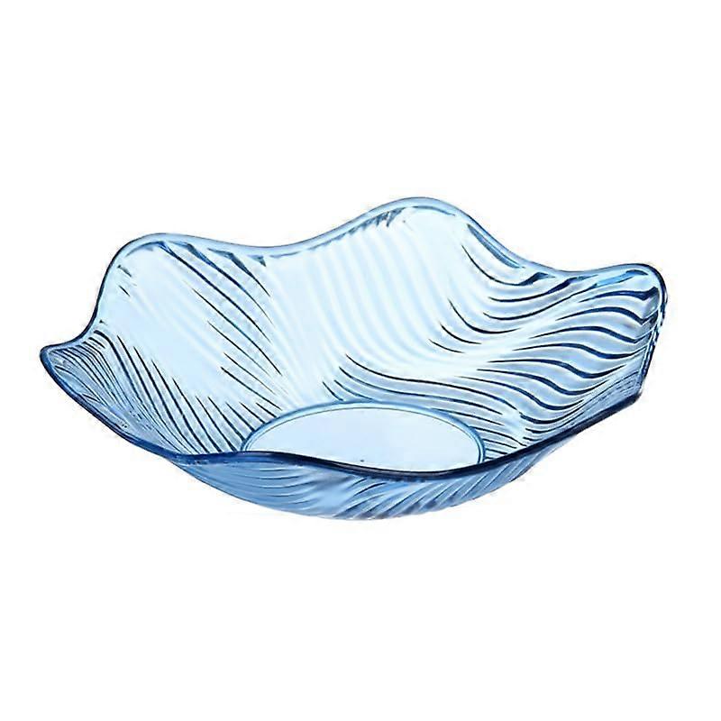 Fruit Plate, Crystal Serving Bowl Platter, Clear Salad Bowl, Snack Dessert Plate, Flower Shape Blue