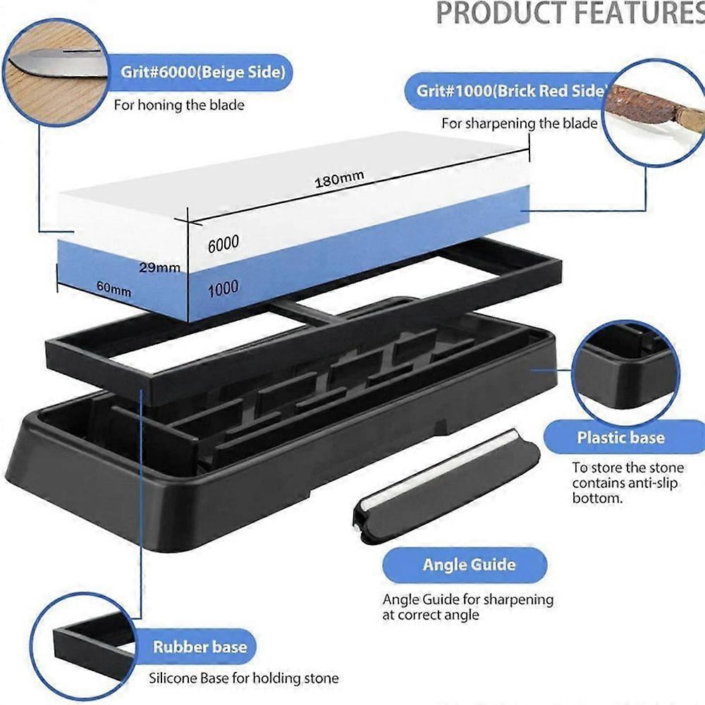 Knife Sharpening Stone Set 1000/6000 2 Side Whetstone Knife Sharpener Wet Stone Sharpening Kit with Non Slip Base Flattening Stone Kitchen Waterstone