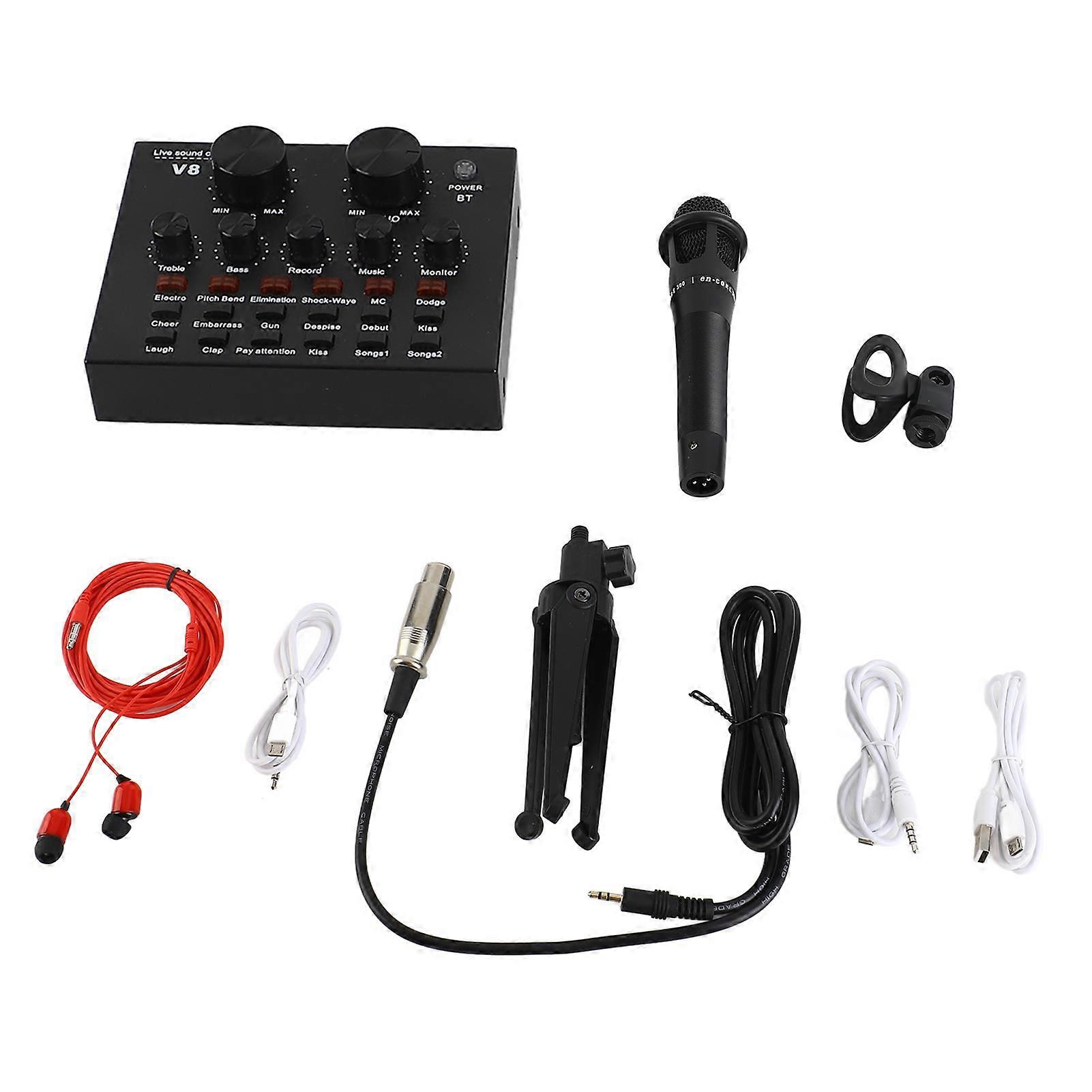 V82 generation K song live sound card set BM800 capacitor mobile phone computer special microphone full set of cross-border bracket E300+V8 set