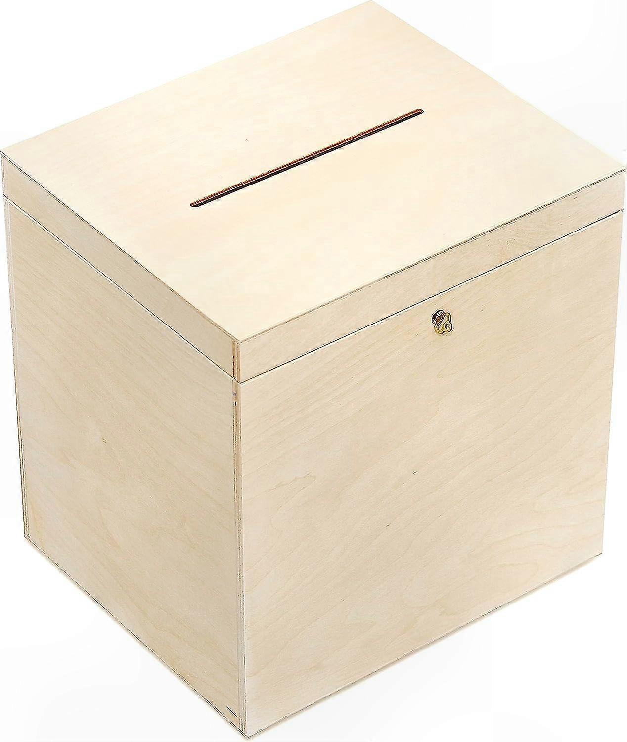 Wooden Box with Lid and Lock | 29 x 25 x 30cm | Gift Card Holder with Slot, Key and Secure Closure