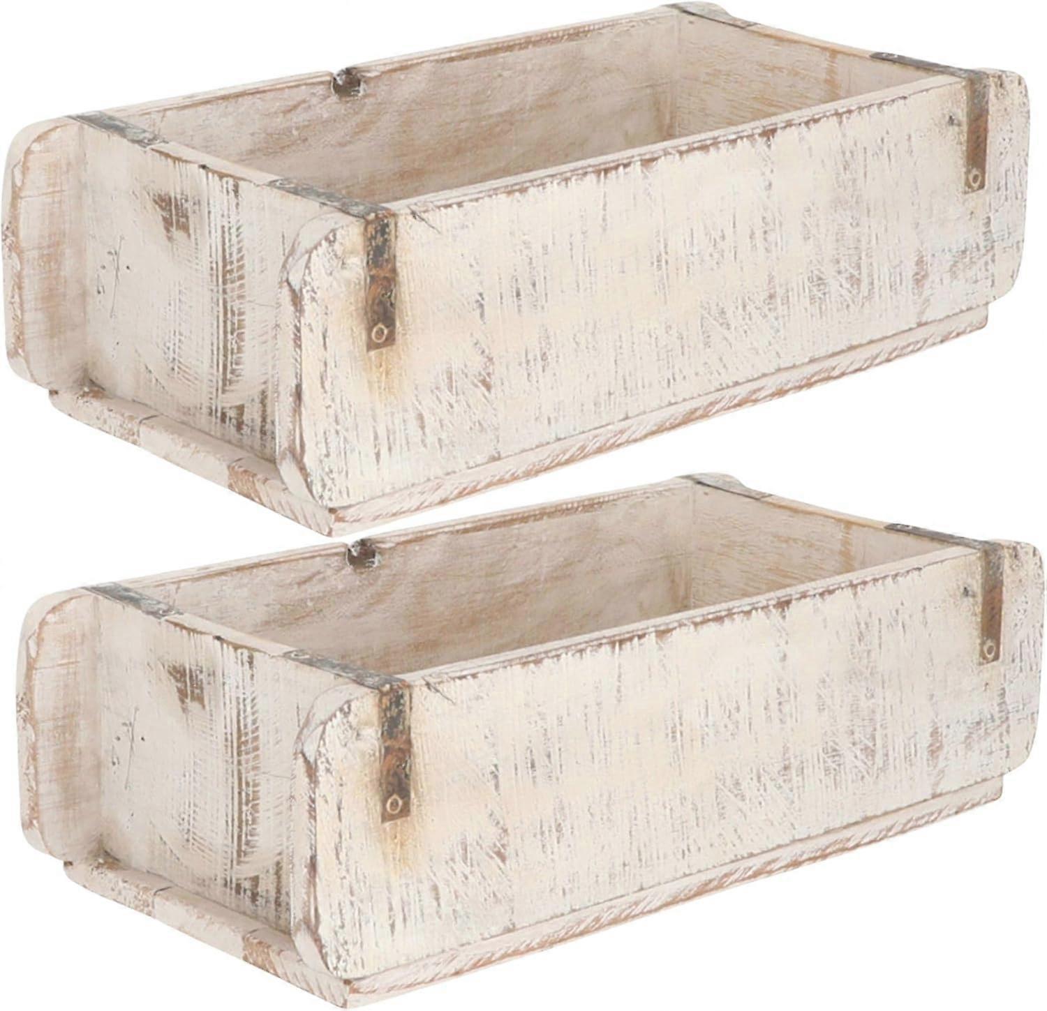 Novaliv 2x Boîte en Bois Vintage Blanc 30 x 15 x 10 cm Ancienne Brique Forme Bois UNE CHAMBRE Boîte Tout Usage Fabriqué