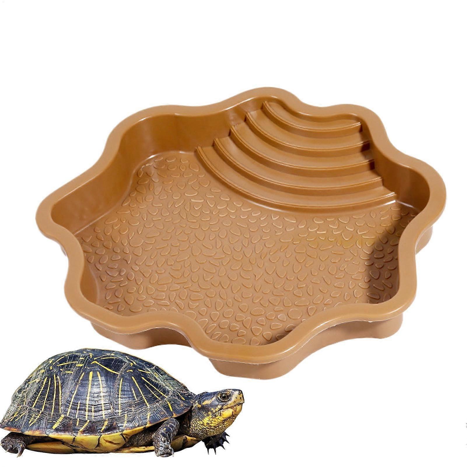 Reptile Bath Pool Tortoise Water And Food Bowl With Steps Turtle Bath, Dishes For Gecko And Lizard Habitat, Yellow