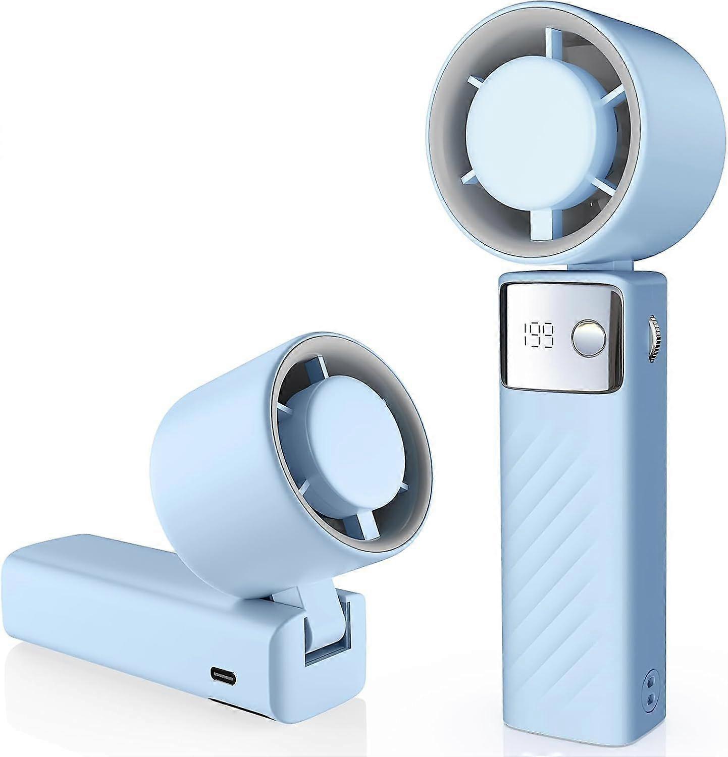 Portable Handheld Turbine Fan Foldable 1-199 Speed Adjustment LED Display Battery Powered(Blue)