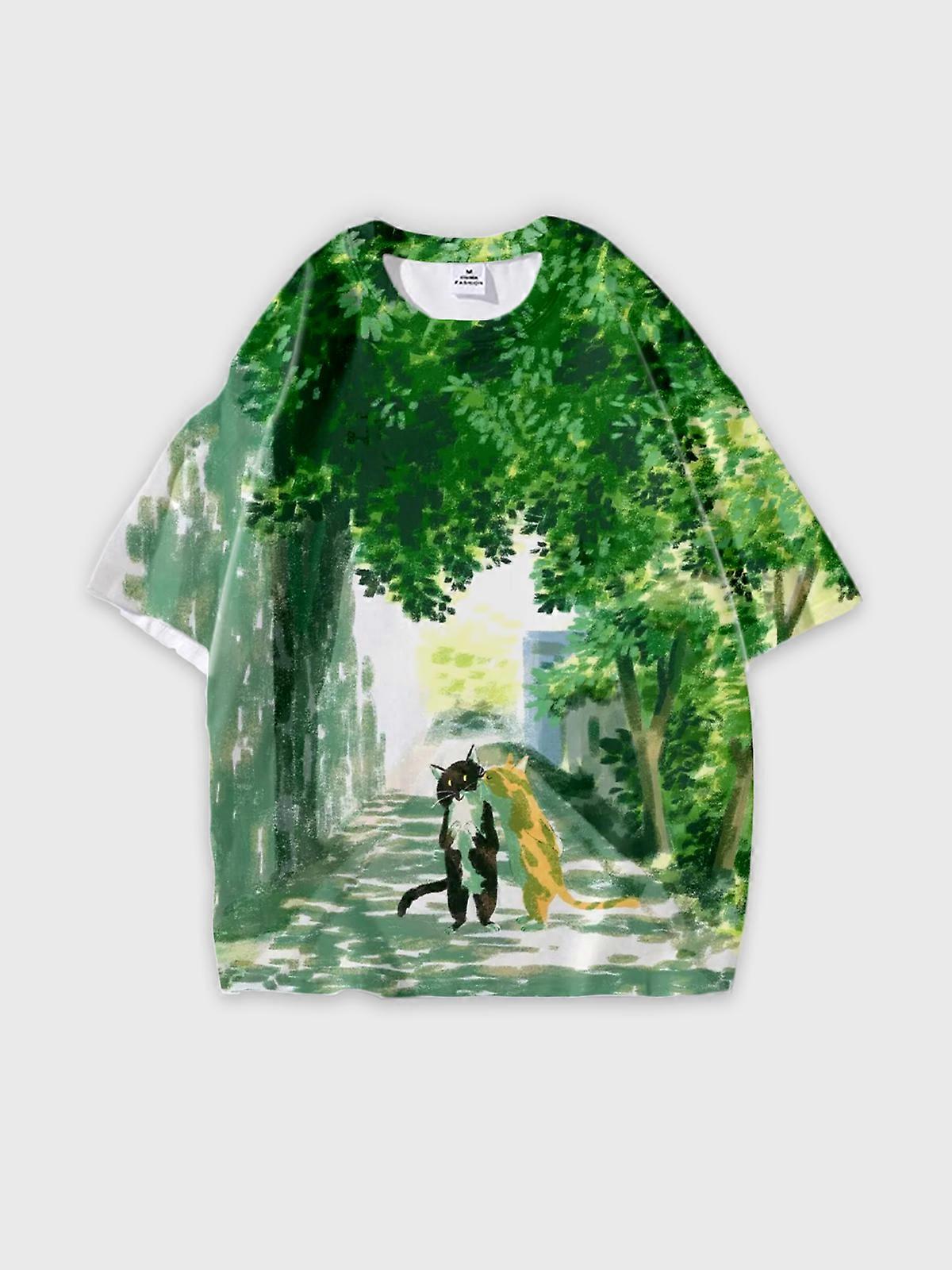T-Shirt Short Sleeve Round Neck, Summer Casual Loose Graphic Tee, Unisex Pattern W260