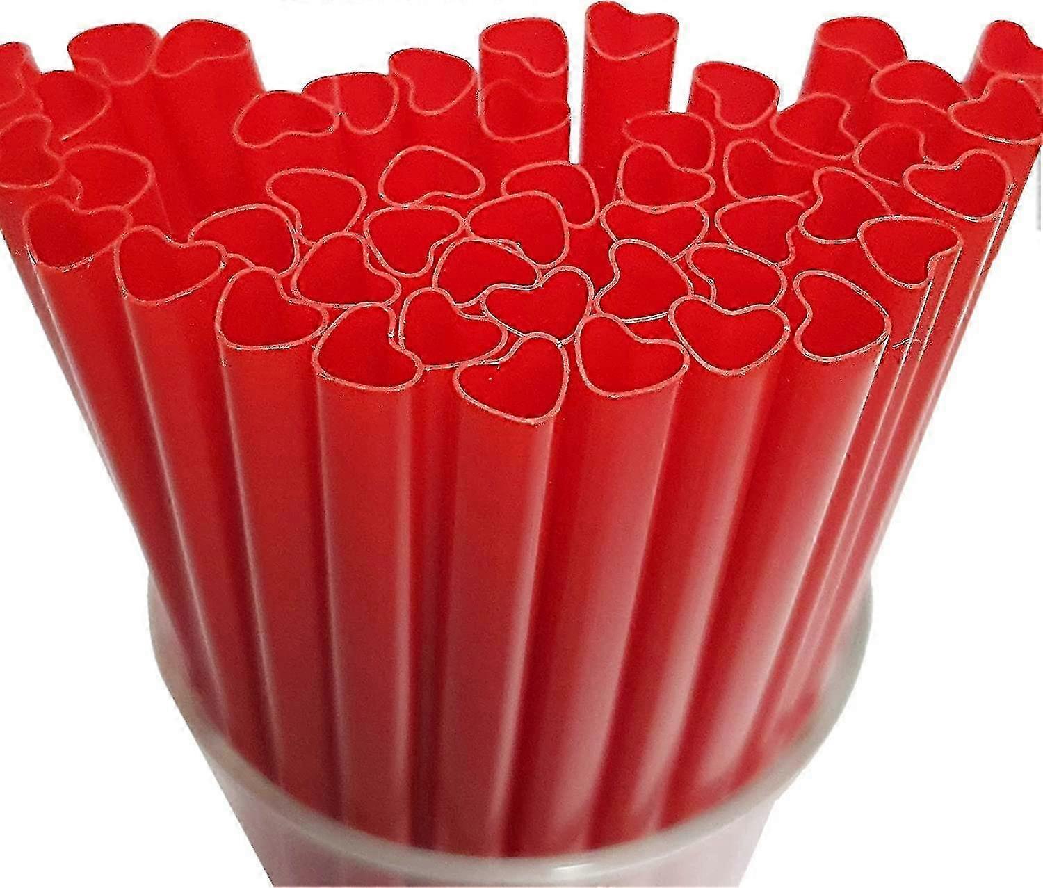 100pcs Heart Shaped Red Straws Disposable Drinking