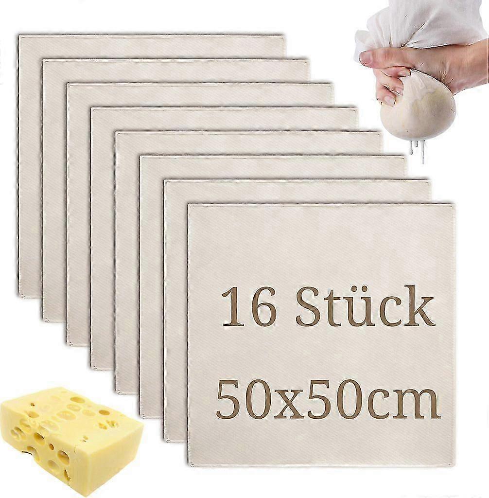 16 filter cloths, reusable cheesecloth, 50 x 50 cm cheesecloth, unbleached filter cloth for filtering liquids, baking, cheese making