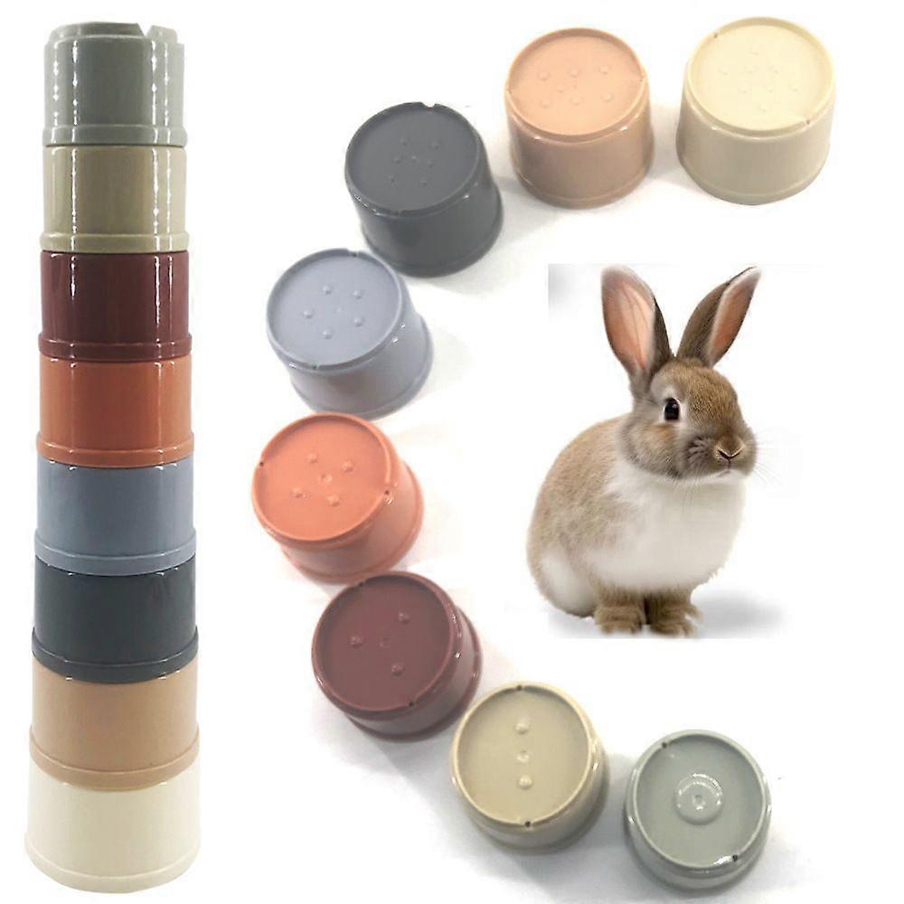 8 Pcs Stacking Cups for Bunny - Multi-Colored Reusable Rabbits Bunny Toys of Different Sizes, Safe Plastic Nesting Toys for Guinea Pig Hamster Gifts H