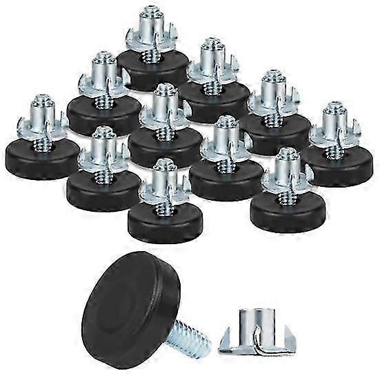 12Pcs Universal Furniture Leveling Feet with T-Nuts Strong Load-bearing Thread Adjustable Levelers Cabinet Chair Table