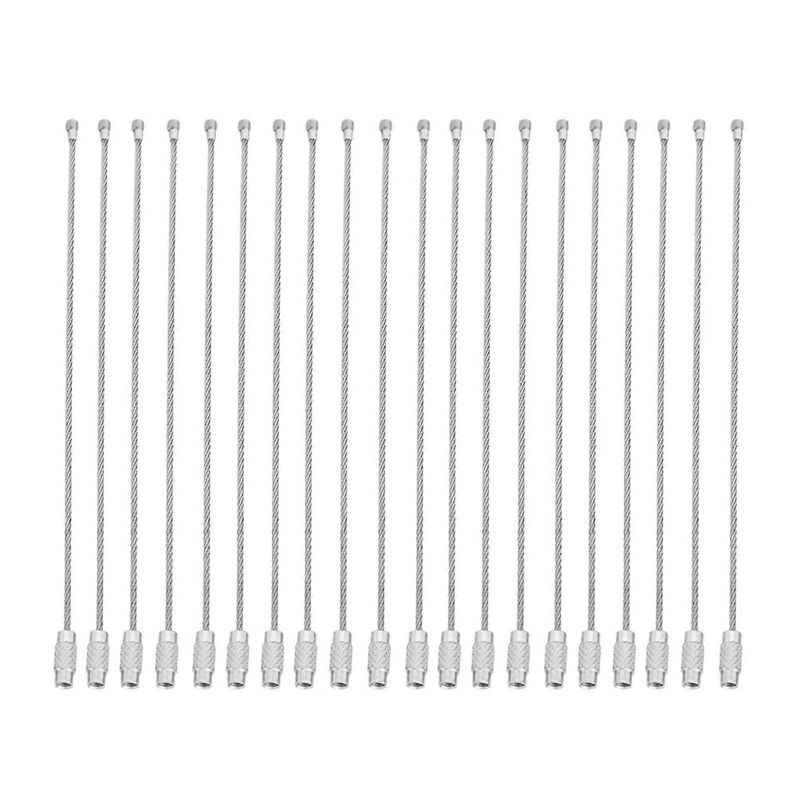 20Pcs/Bag Stainless Steel Wire Keychains Cable Rope Key Ring with Screw Locking Silver