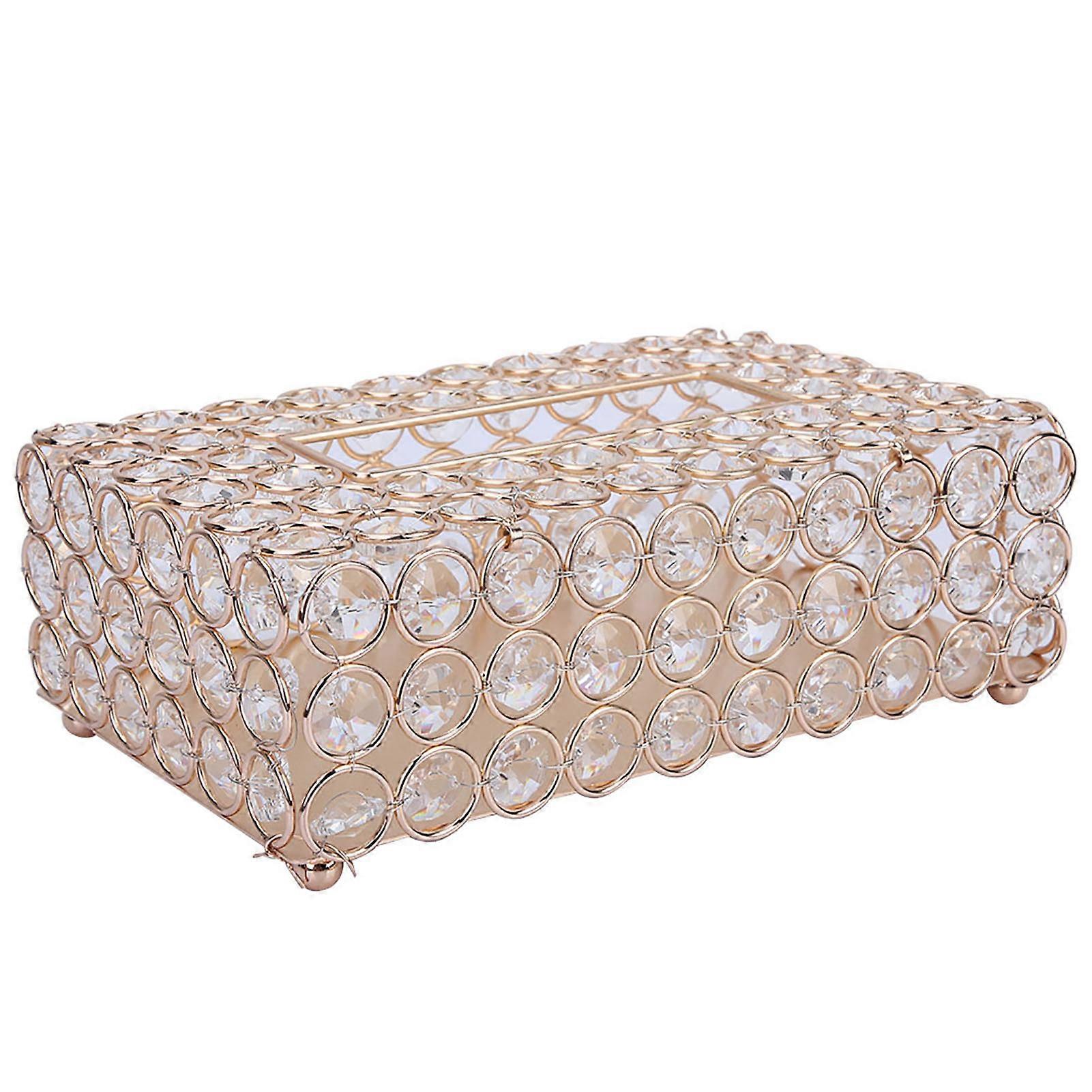 Rectangular Artificial Crystal Tissue Box Tissue Paper Storage Holder Home Decor (Gold)
