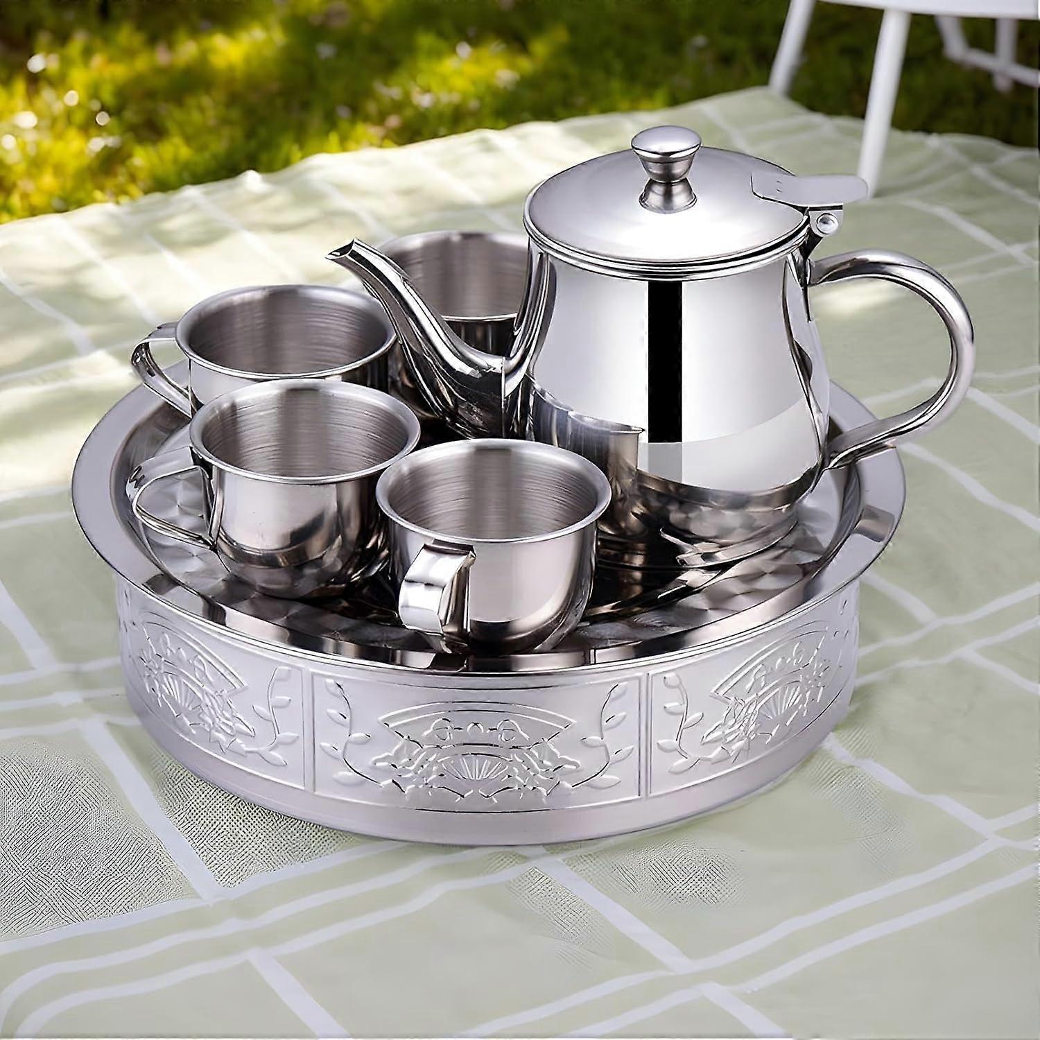 Stainless Steel Teapot 70ml Small Teapot With Cups And Tray Long Spout For Beginners Students Kindergarten