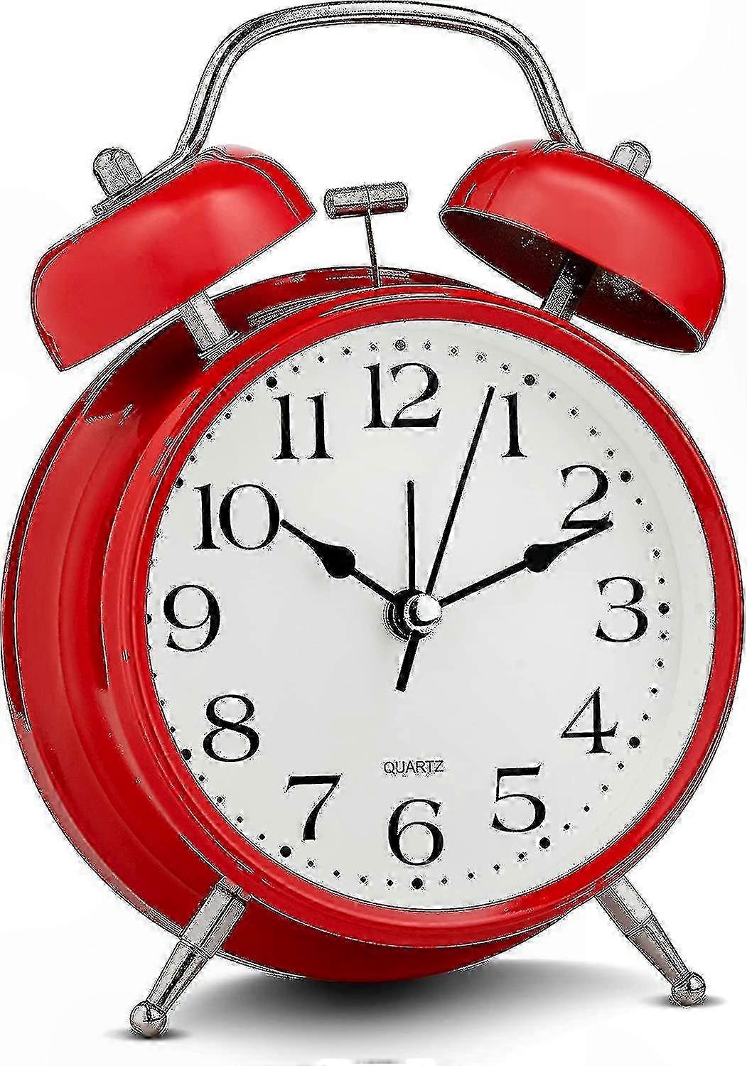 Vintage Red Alarm Clock with Loud Bell, Silent Non-Ticking Quartz Movement