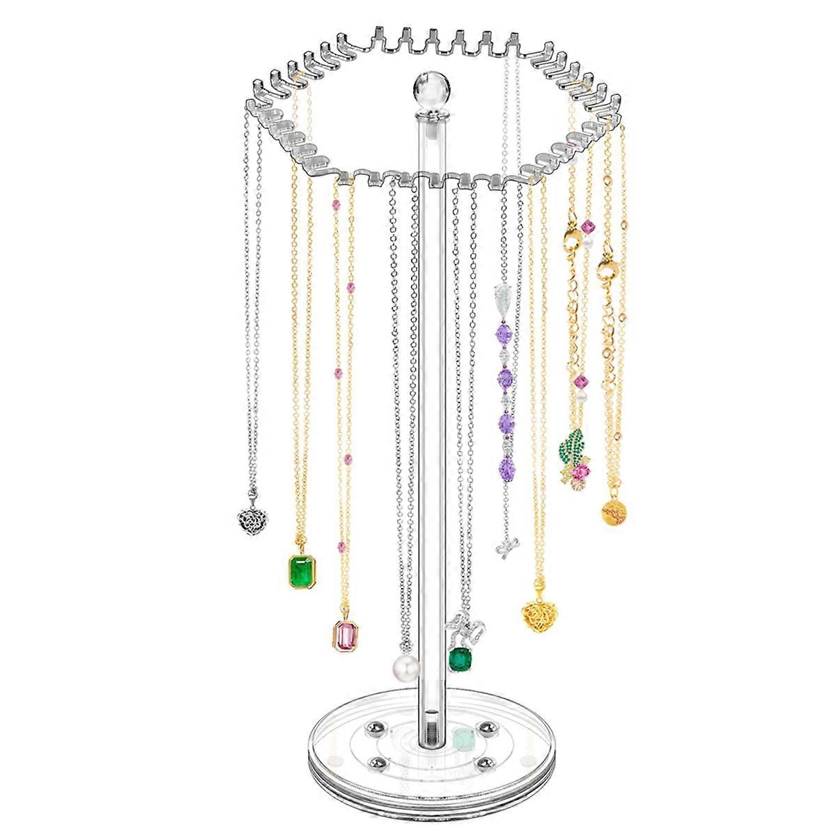 Acrylic Necklace Organizer Rotating Necklace Holder Hanger with Hooks